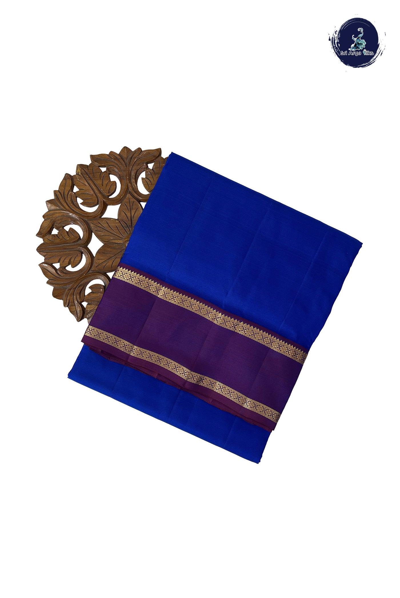 MS Blue Madisar 10 Yards Silk Saree With Plain Pattern