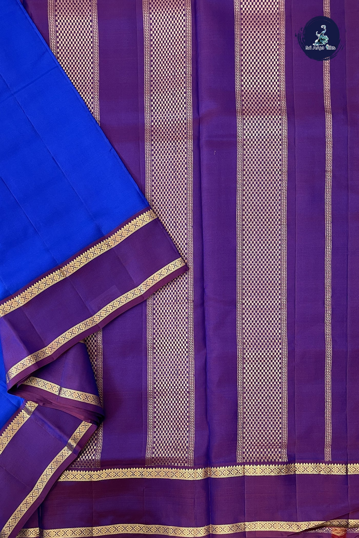 MS Blue Madisar 10 Yards Silk Saree With Plain Pattern