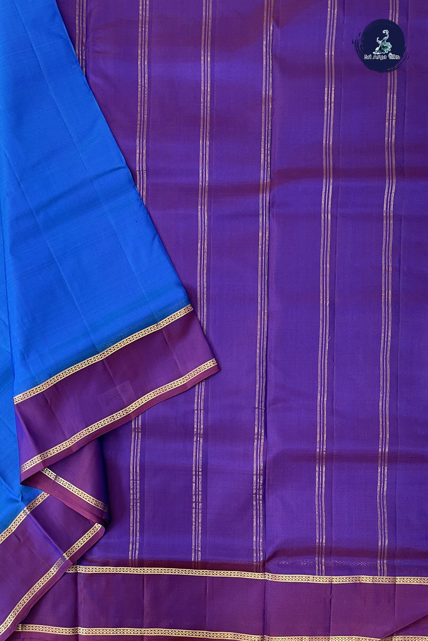 Blue Madisar 10 Yards Silk Saree With Plain Pattern