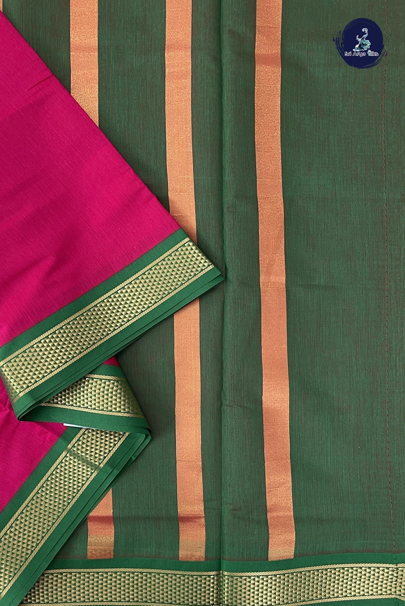 Rani Pink Madisar Semi Silk Cotton Saree With Plain Pattern
