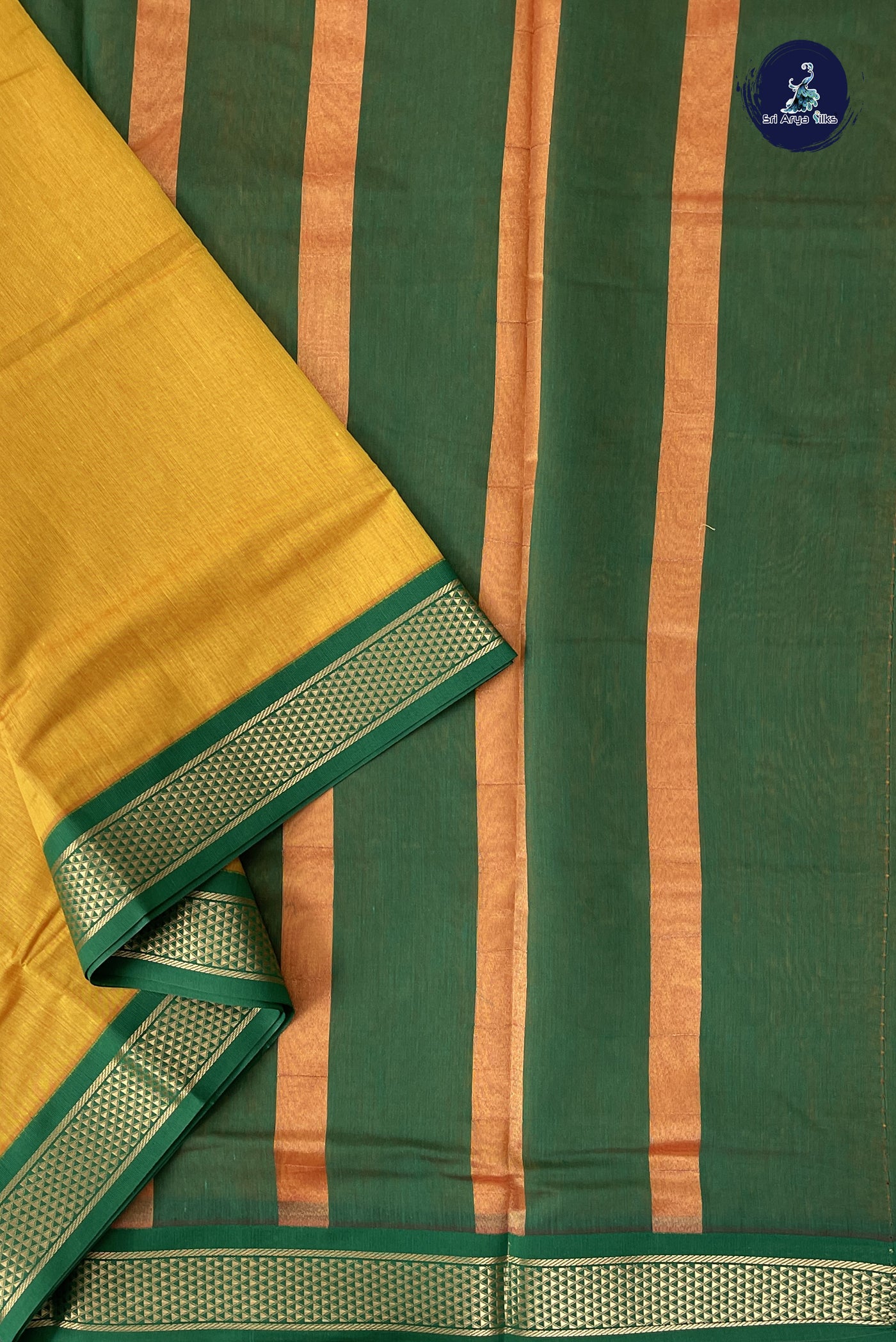 Yellow Madisar Semi Silk Cotton Saree With Plain Pattern