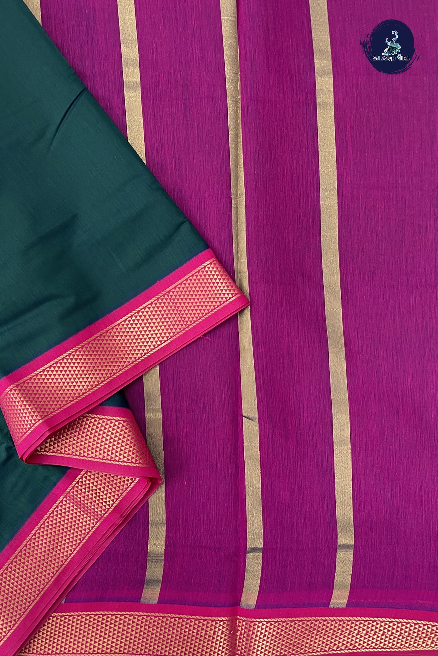 Sapphire Green Madisar Semi Silk Cotton Saree With Plain Pattern