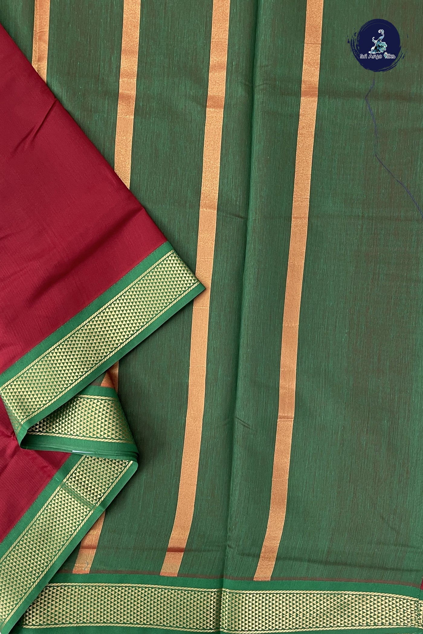 Maroon Madisar Semi Silk Cotton Saree With Plain Pattern