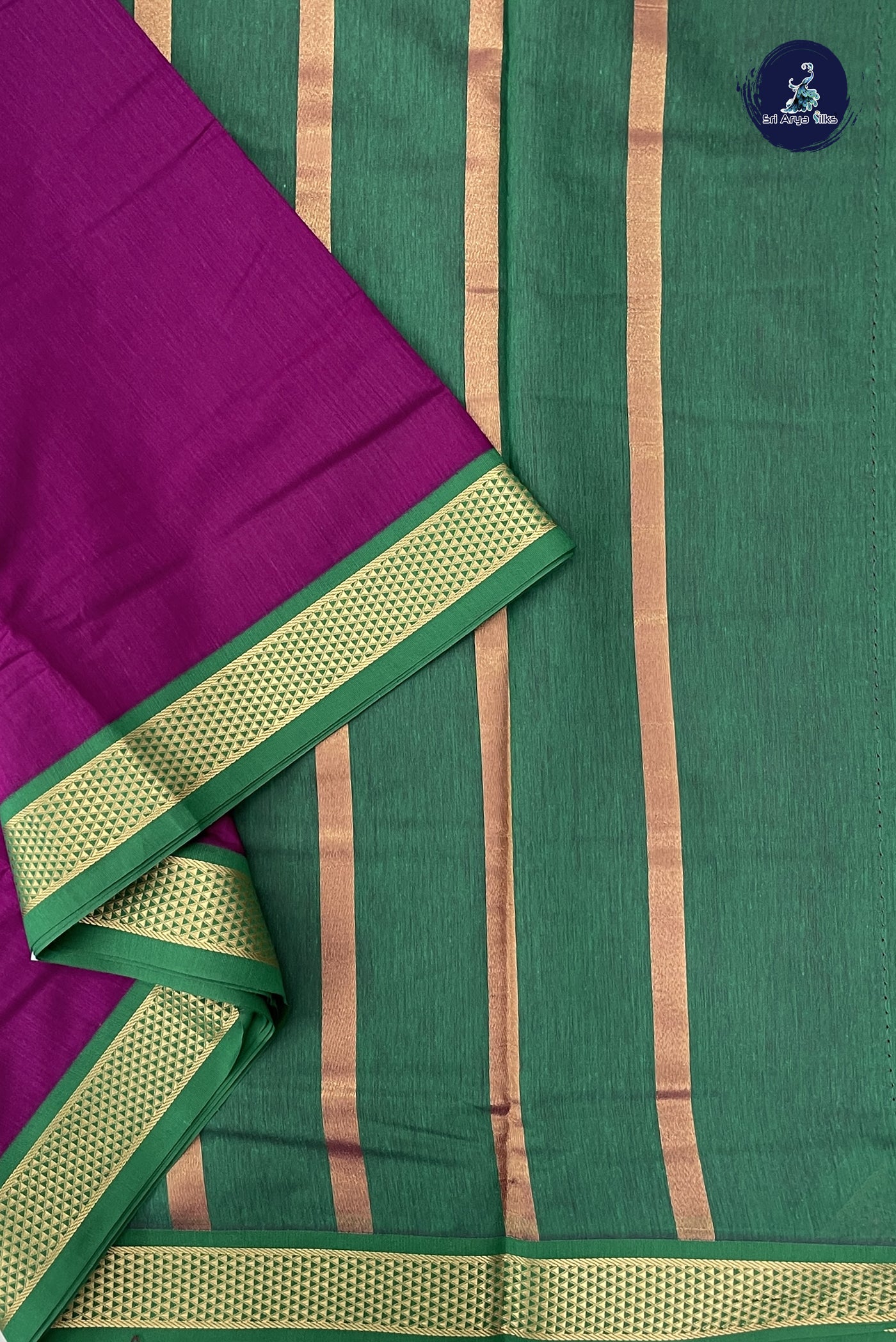 Magenta Purple Madisar Semi Silk Cotton Saree With Plain Pattern