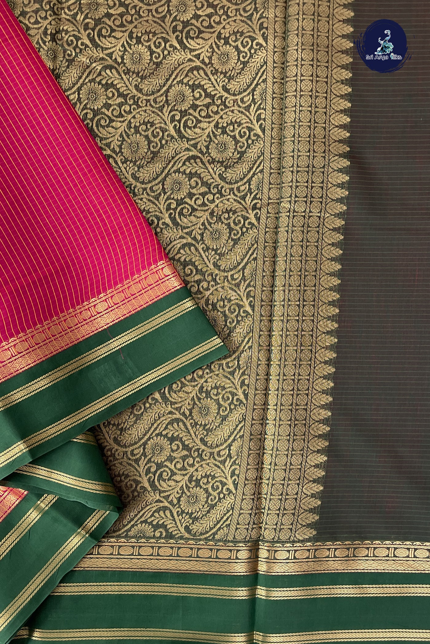 Dark Pink Madisar Semi Silk Cotton Saree With Checked Pattern
