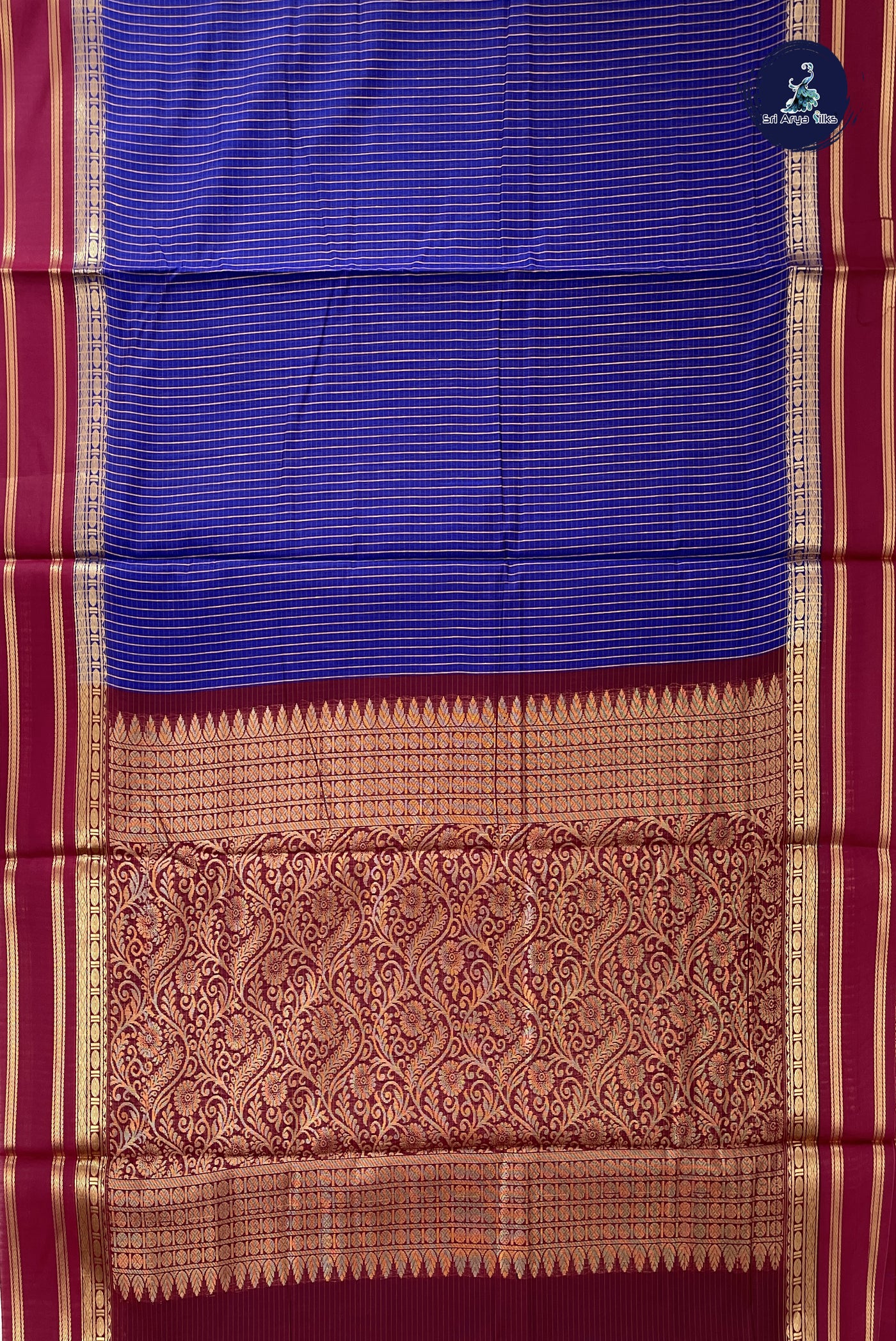 Royal Blue Madisar Semi Silk Cotton Saree With Checked Pattern