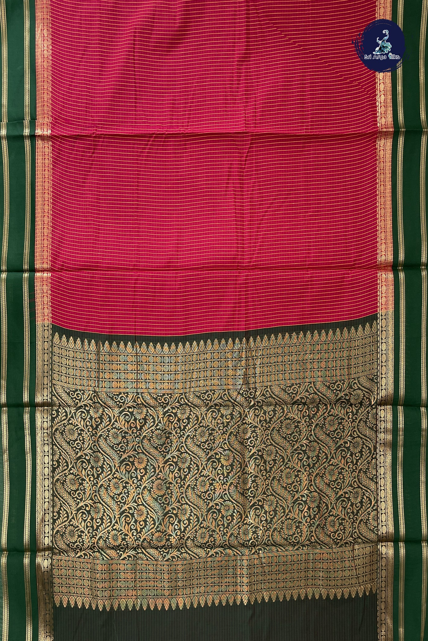 Dark Pink Madisar Semi Silk Cotton Saree With Checked Pattern