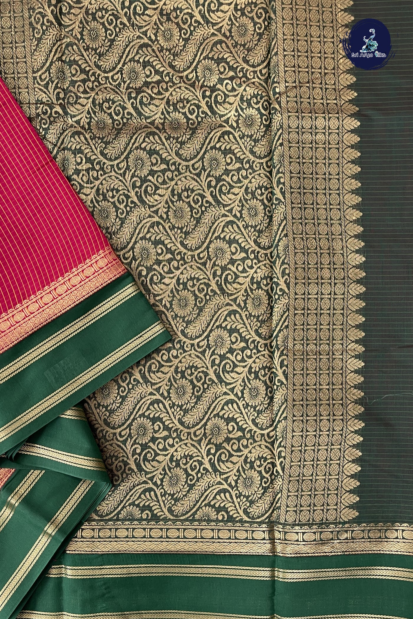 Dark Pink Madisar Semi Silk Cotton Saree With Checked Pattern