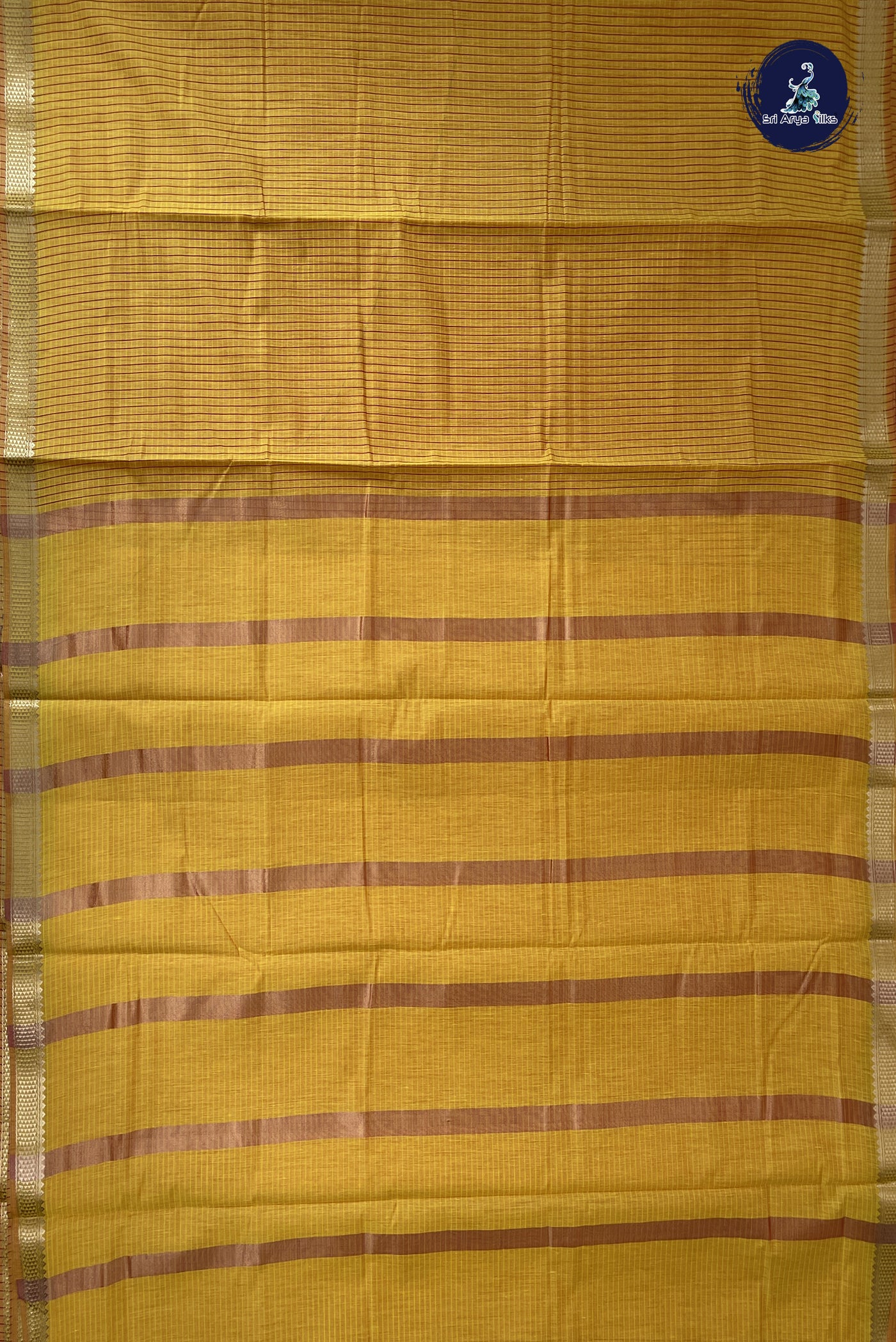 Yellow Madisar Semi Silk Cotton Saree With Checked Pattern