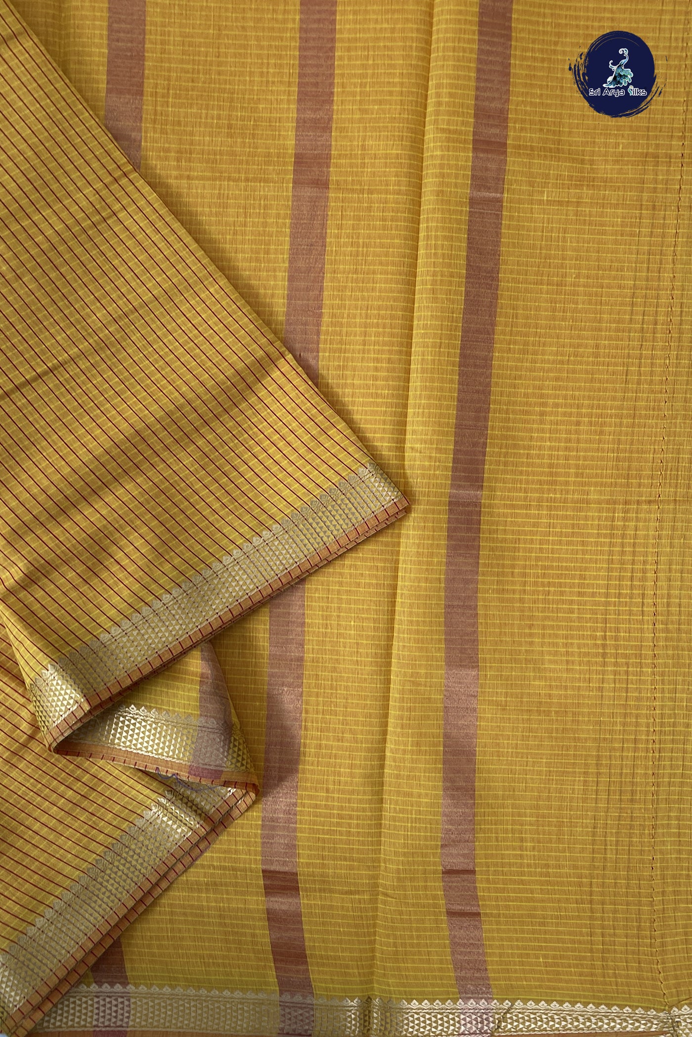 Yellow Madisar Semi Silk Cotton Saree With Checked Pattern
