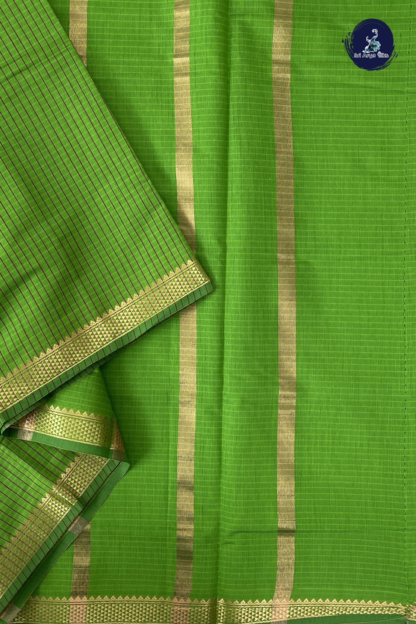 Light Green Madisar Semi Silk Cotton Saree With Checked Pattern
