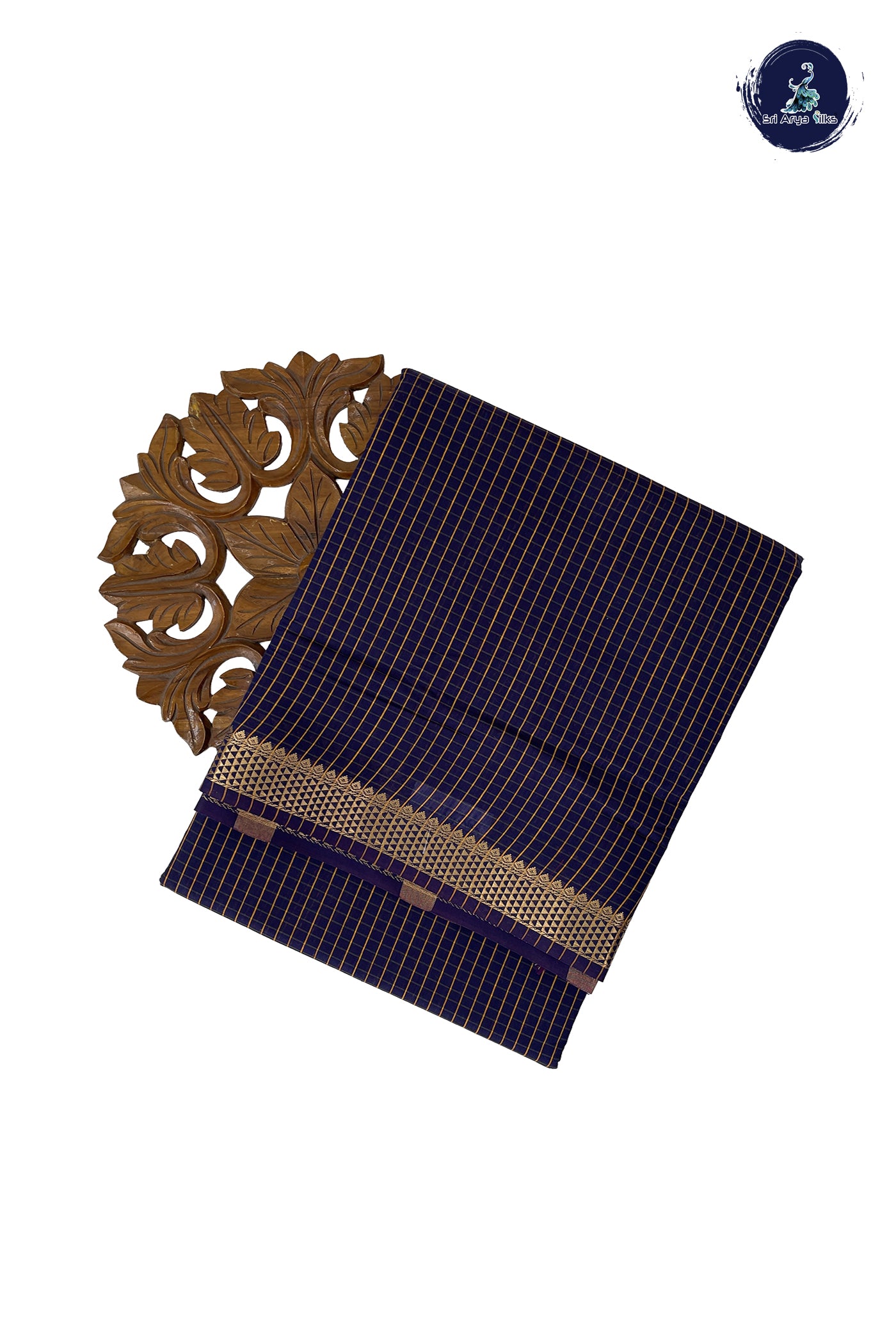 Navy Blue Madisar Semi Silk Cotton Saree With Checked Pattern