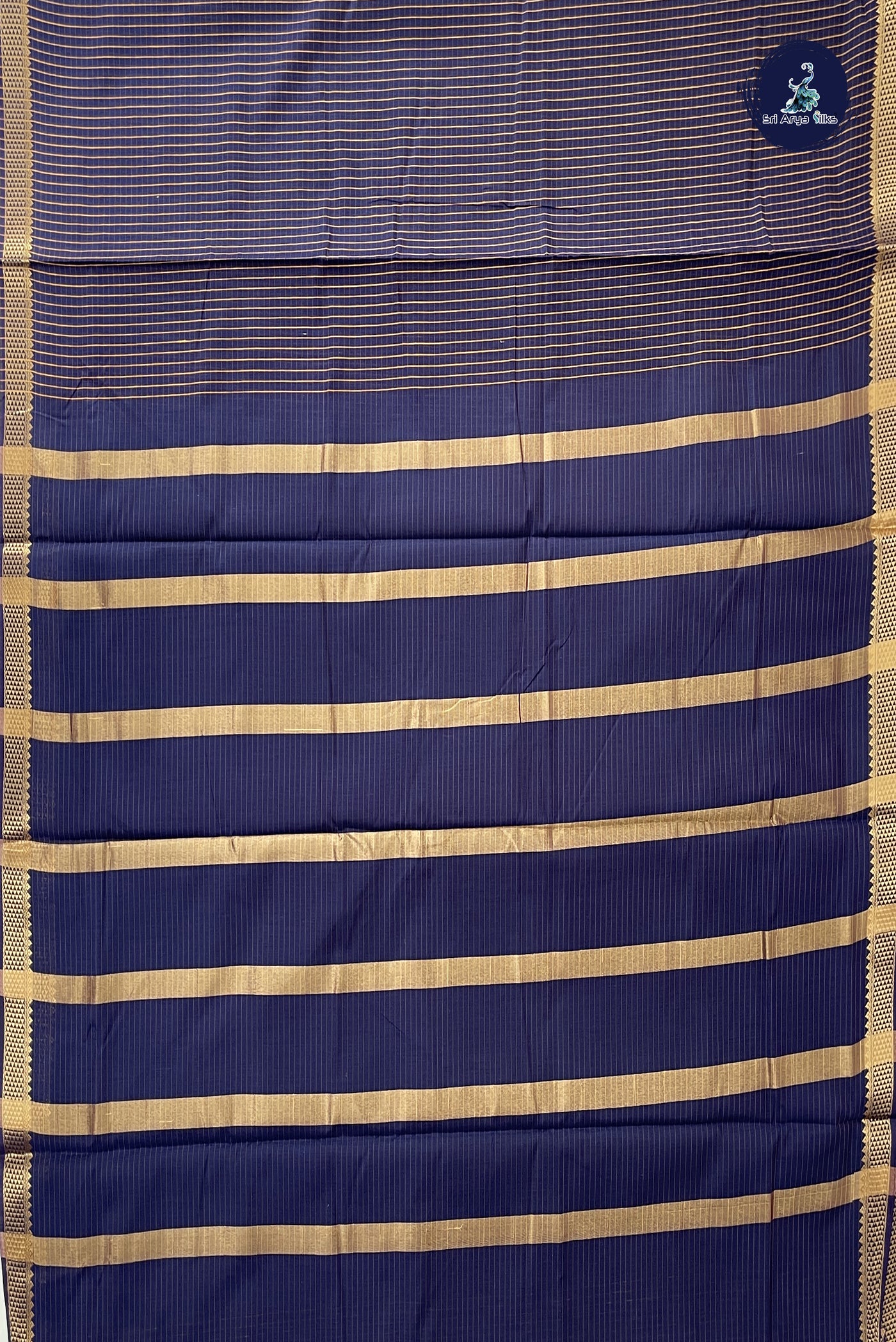Navy Blue Madisar Semi Silk Cotton Saree With Checked Pattern
