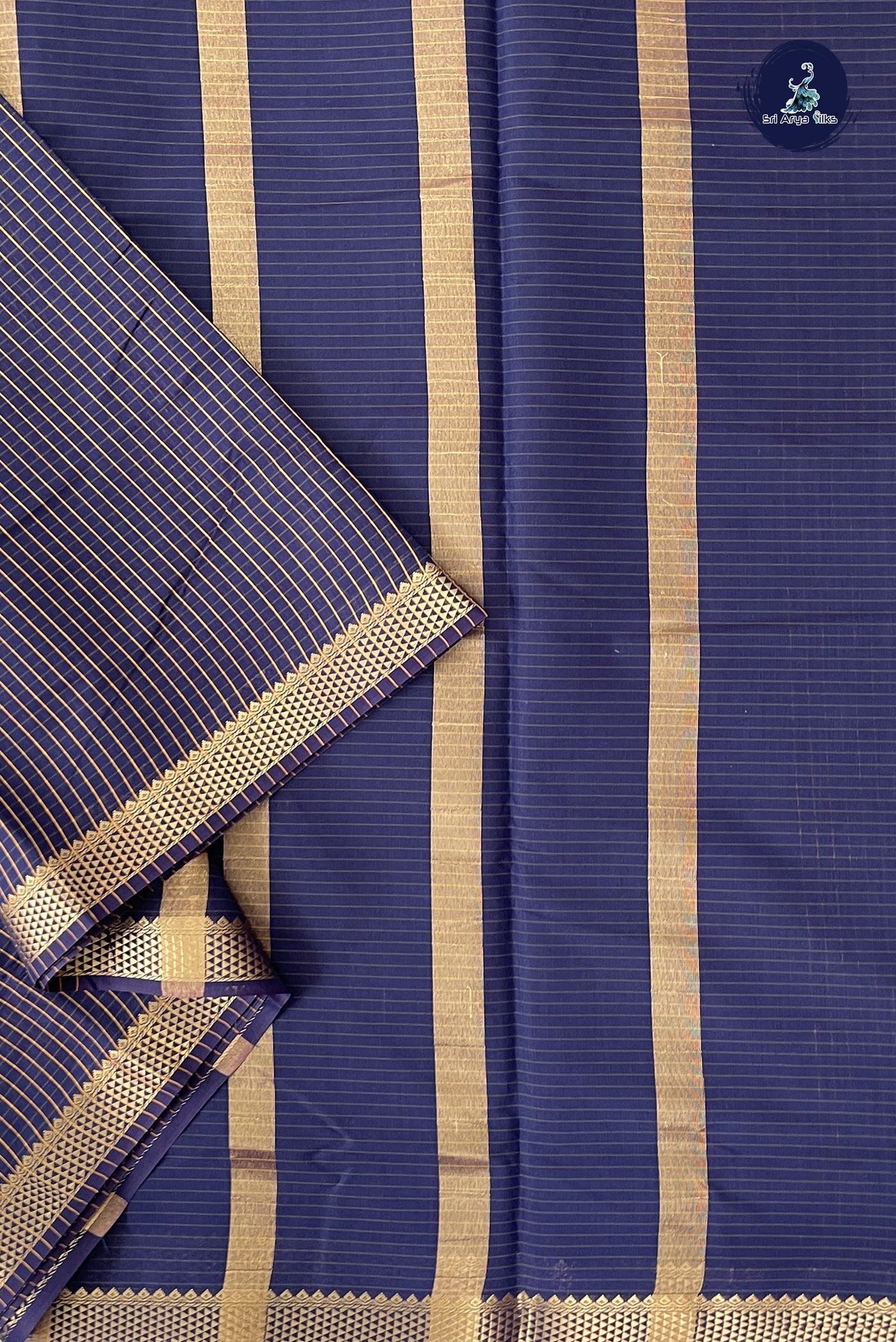 Navy Blue Madisar Semi Silk Cotton Saree With Checked Pattern