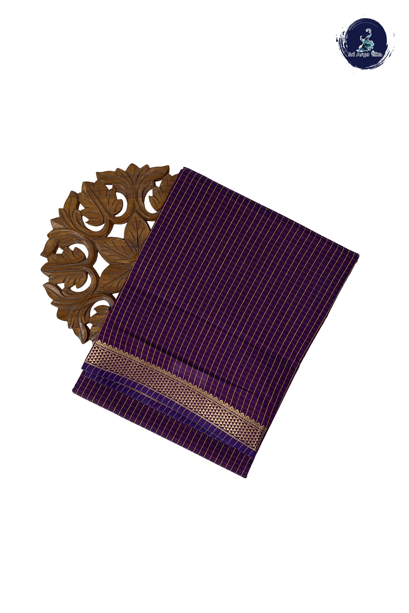Dark Brinjal Madisar Semi Silk Cotton Saree With Checked Pattern