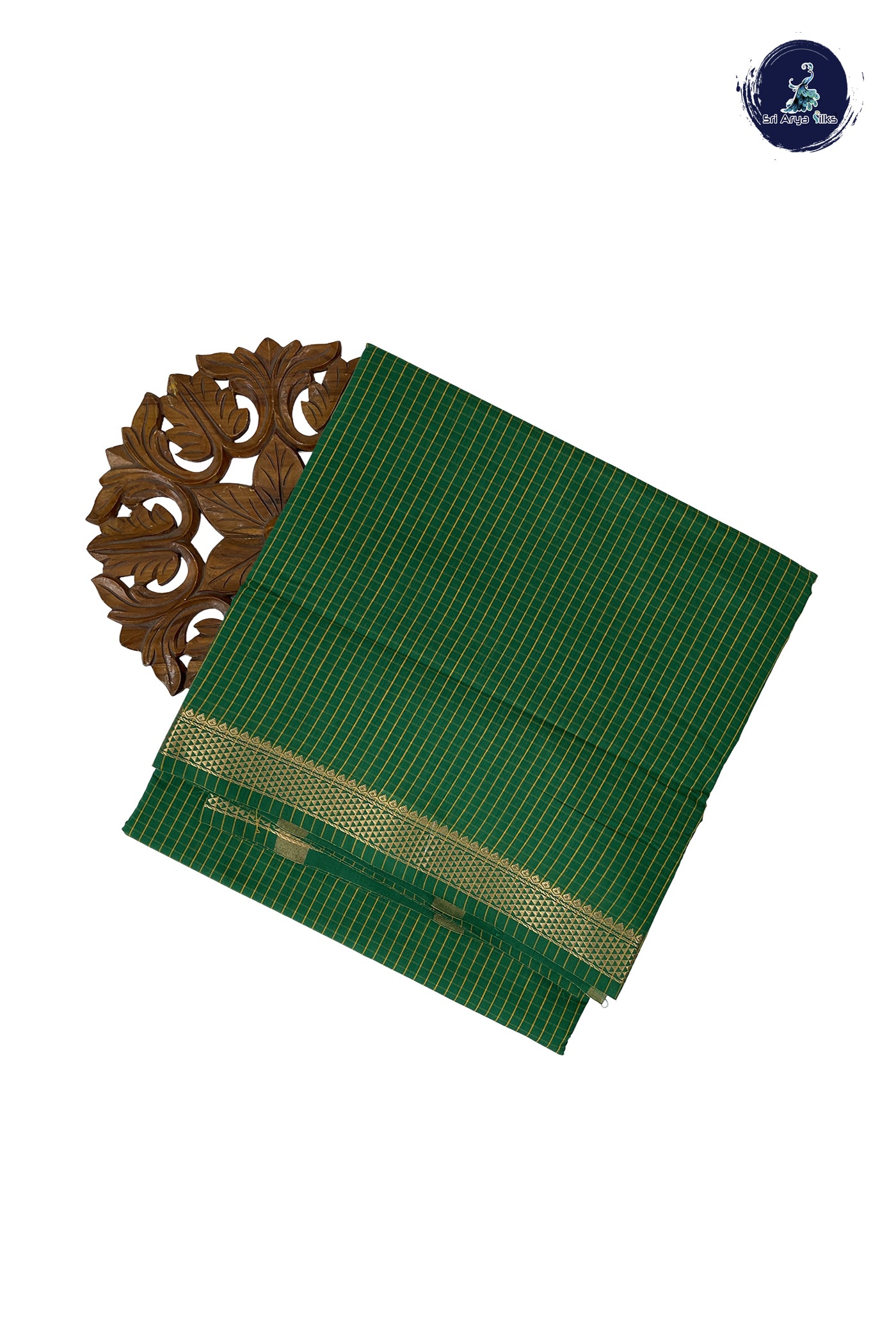 Green Madisar Semi Silk Cotton Saree With Checked Pattern