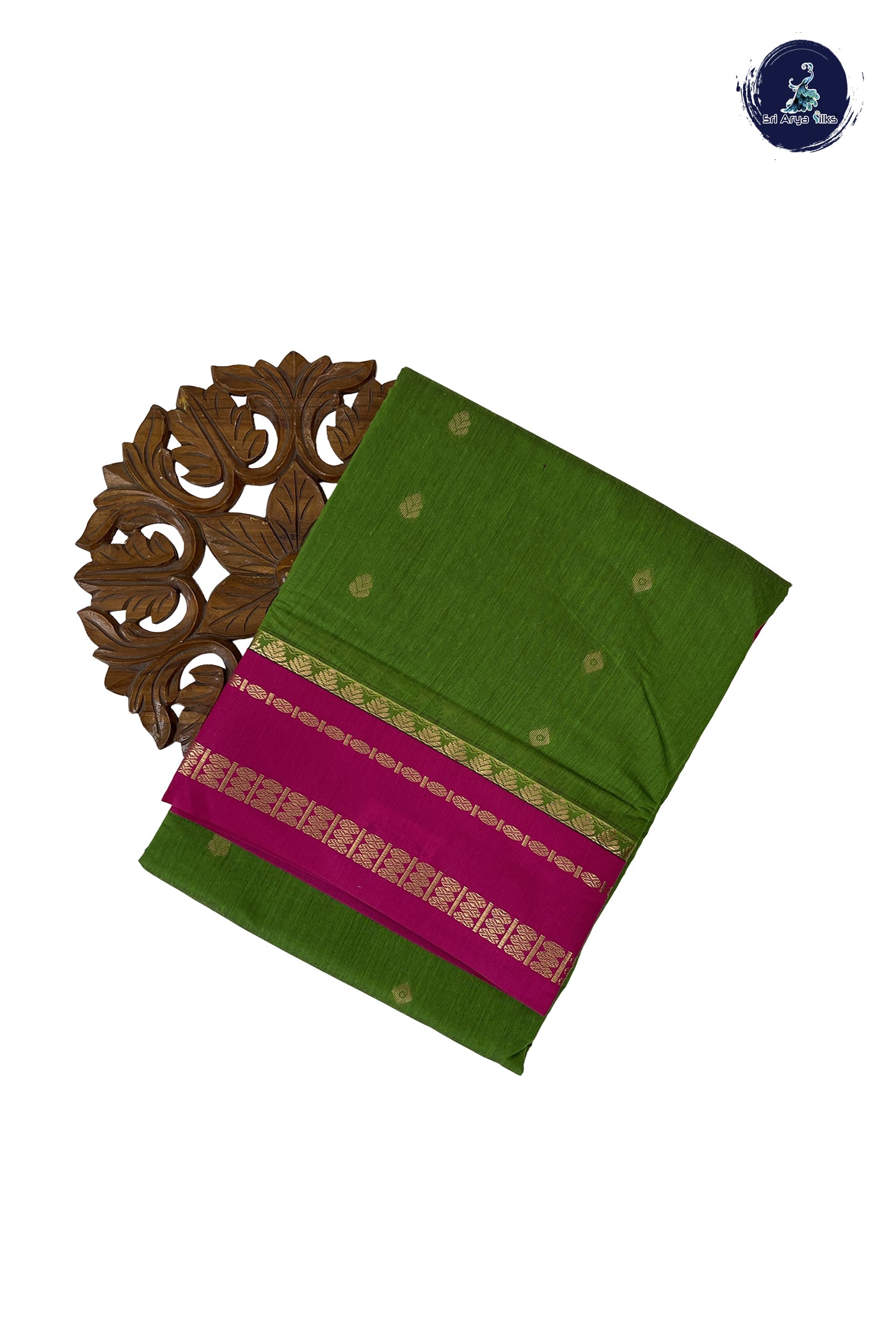 Parrot Green Madisar Semi Silk Cotton Saree With Zari Buttas Pattern