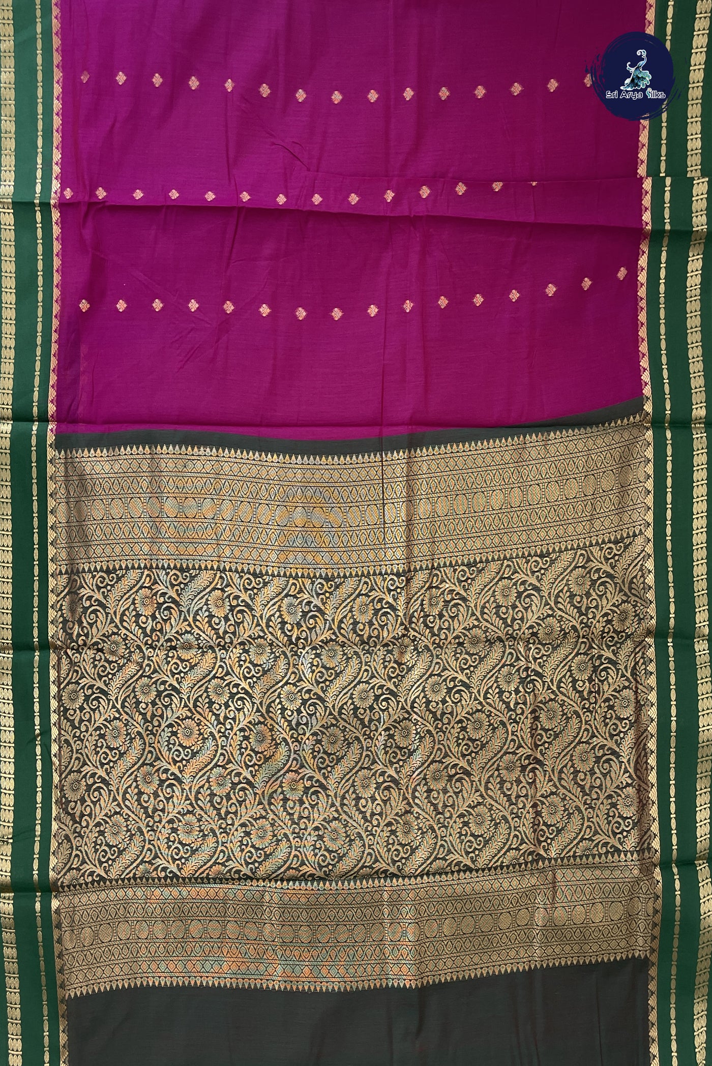 Magenta Madisar Semi Silk Cotton Saree With Zari Buttas Pattern