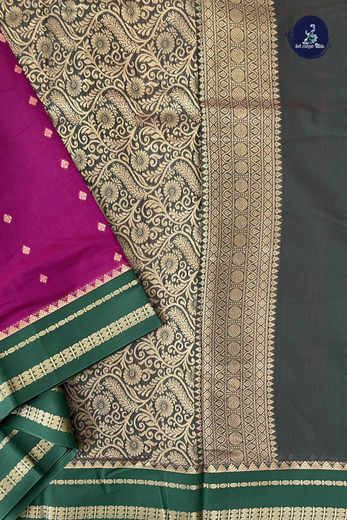 Magenta Madisar Semi Silk Cotton Saree With Zari Buttas Pattern