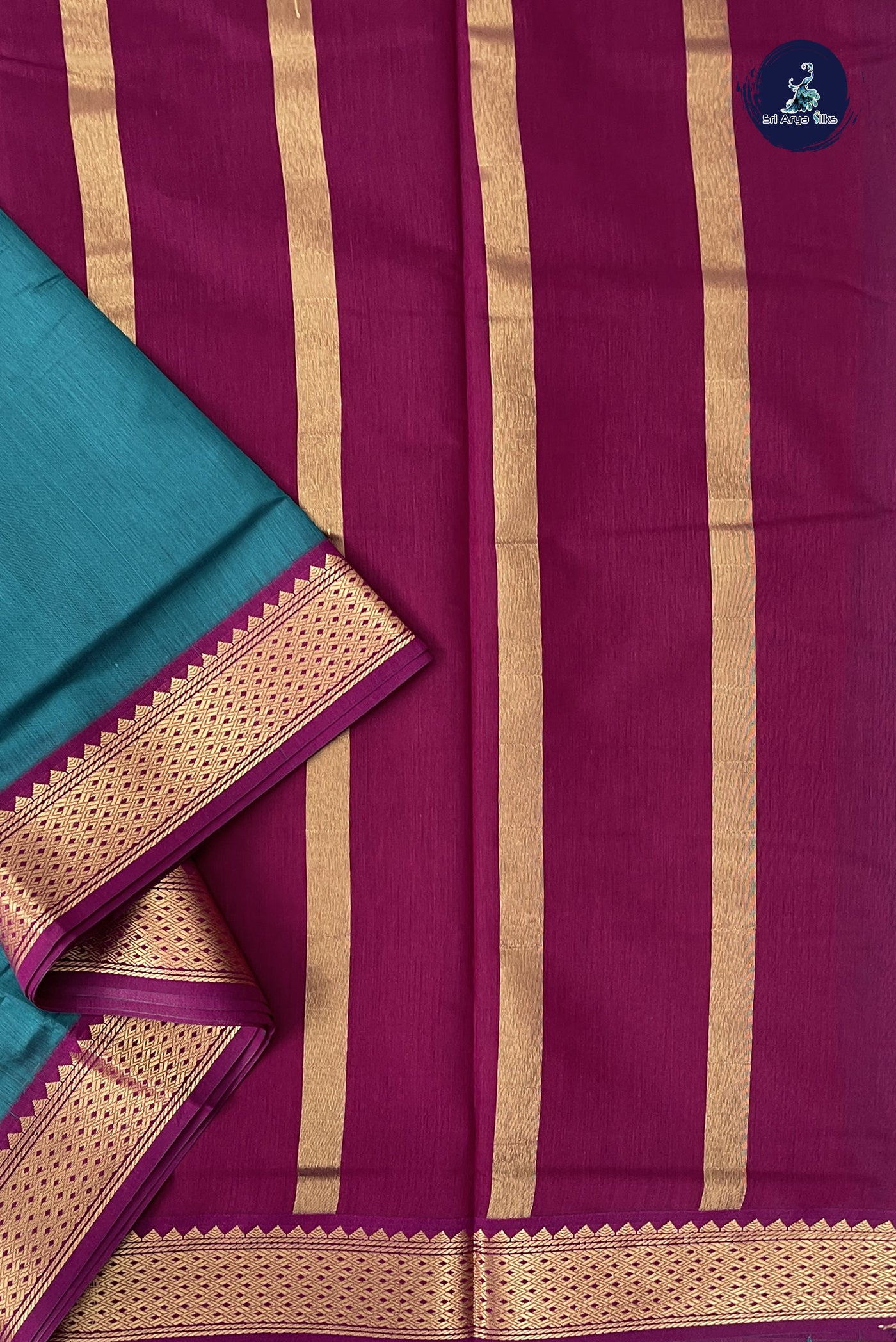 Sapphire Green Madisar Semi Silk Cotton Saree With Plain Pattern
