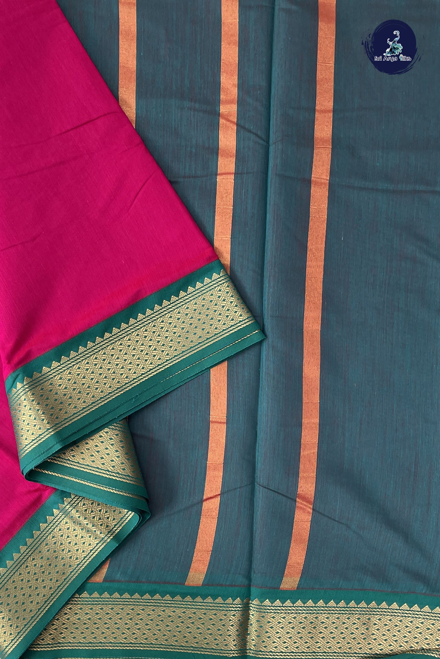 Dark Pink Madisar Semi Silk Cotton Saree With Plain Pattern