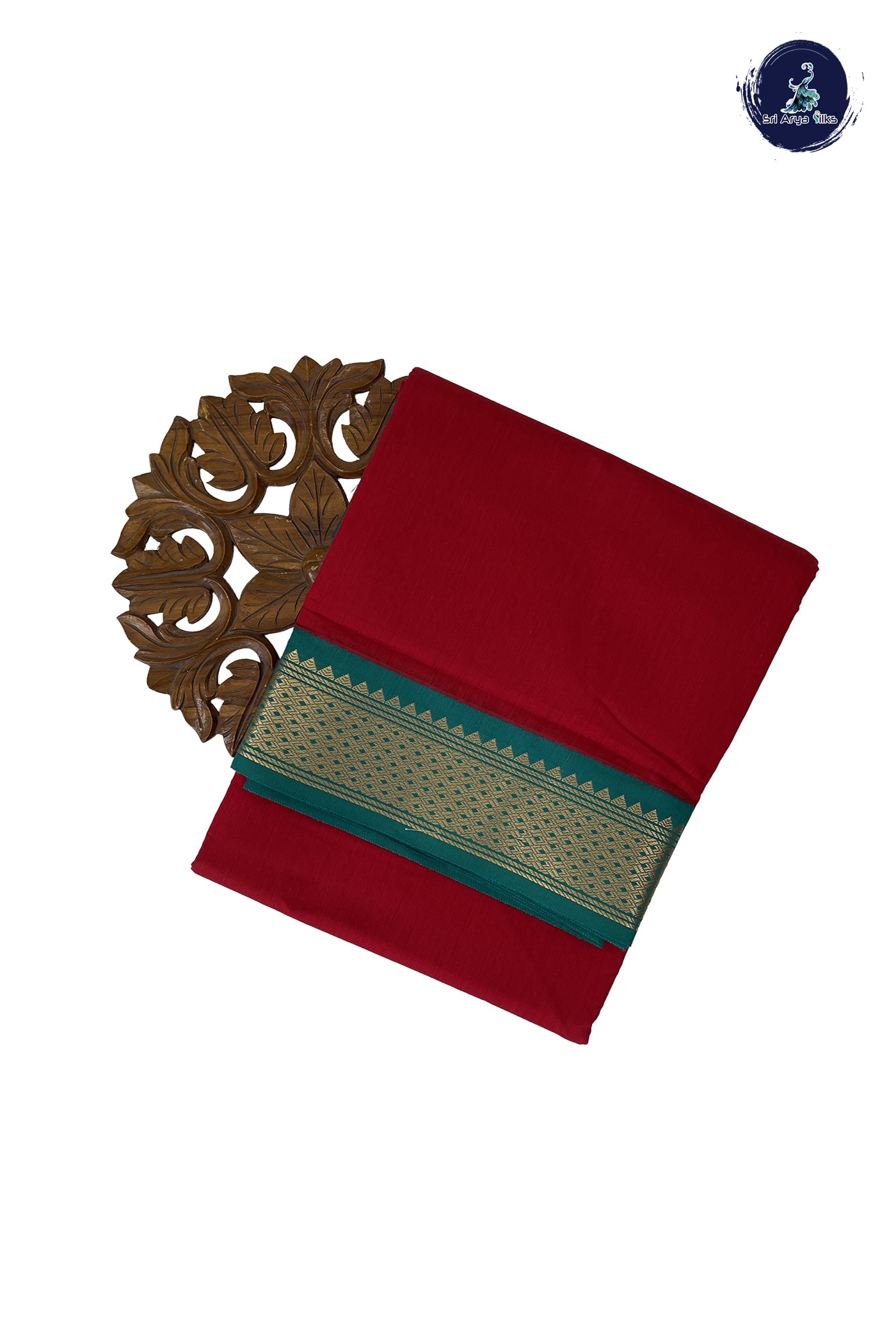 Red Madisar Semi Silk Cotton Saree With Plain Pattern