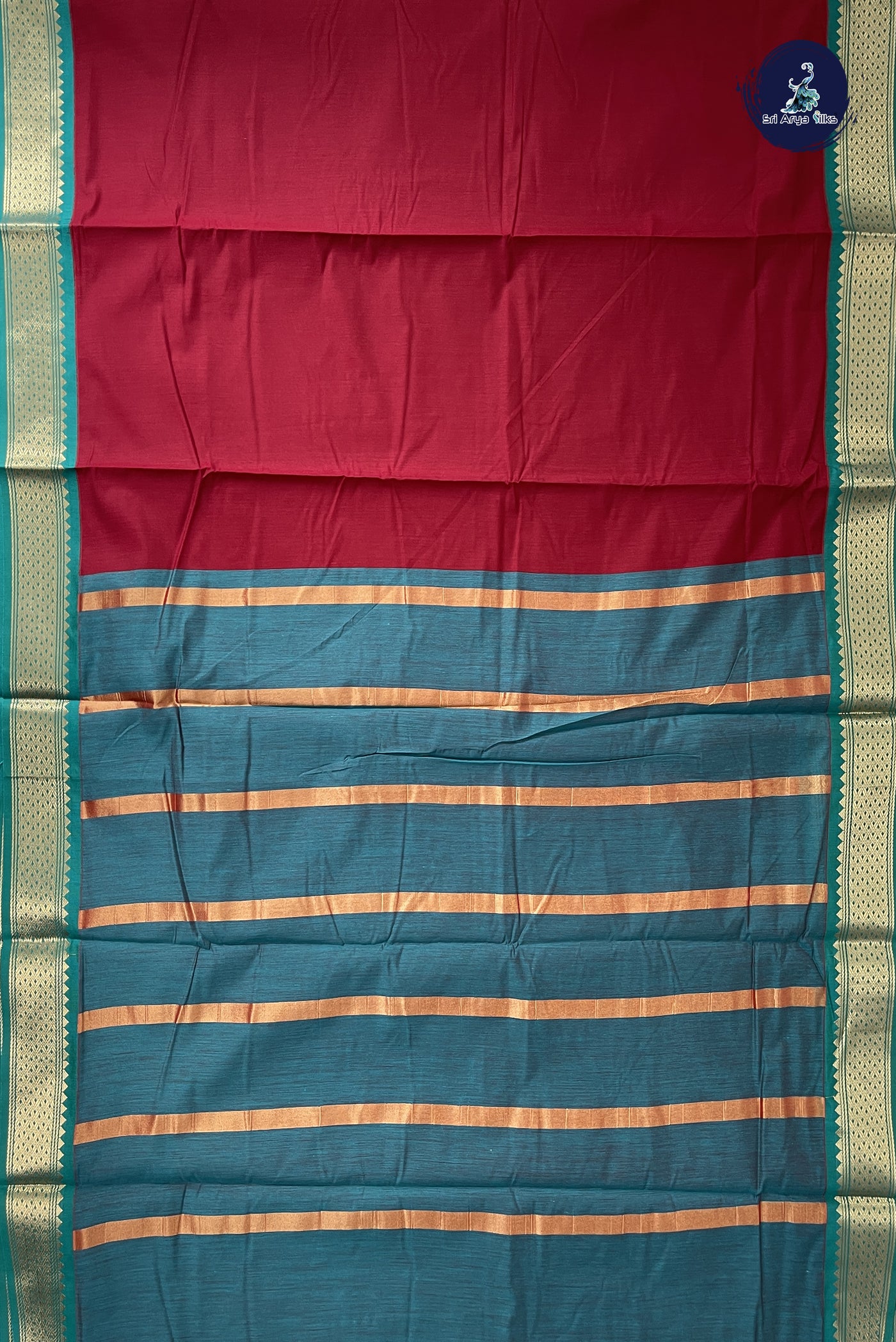 Maroon Madisar Semi Silk Cotton Saree With Plain Pattern