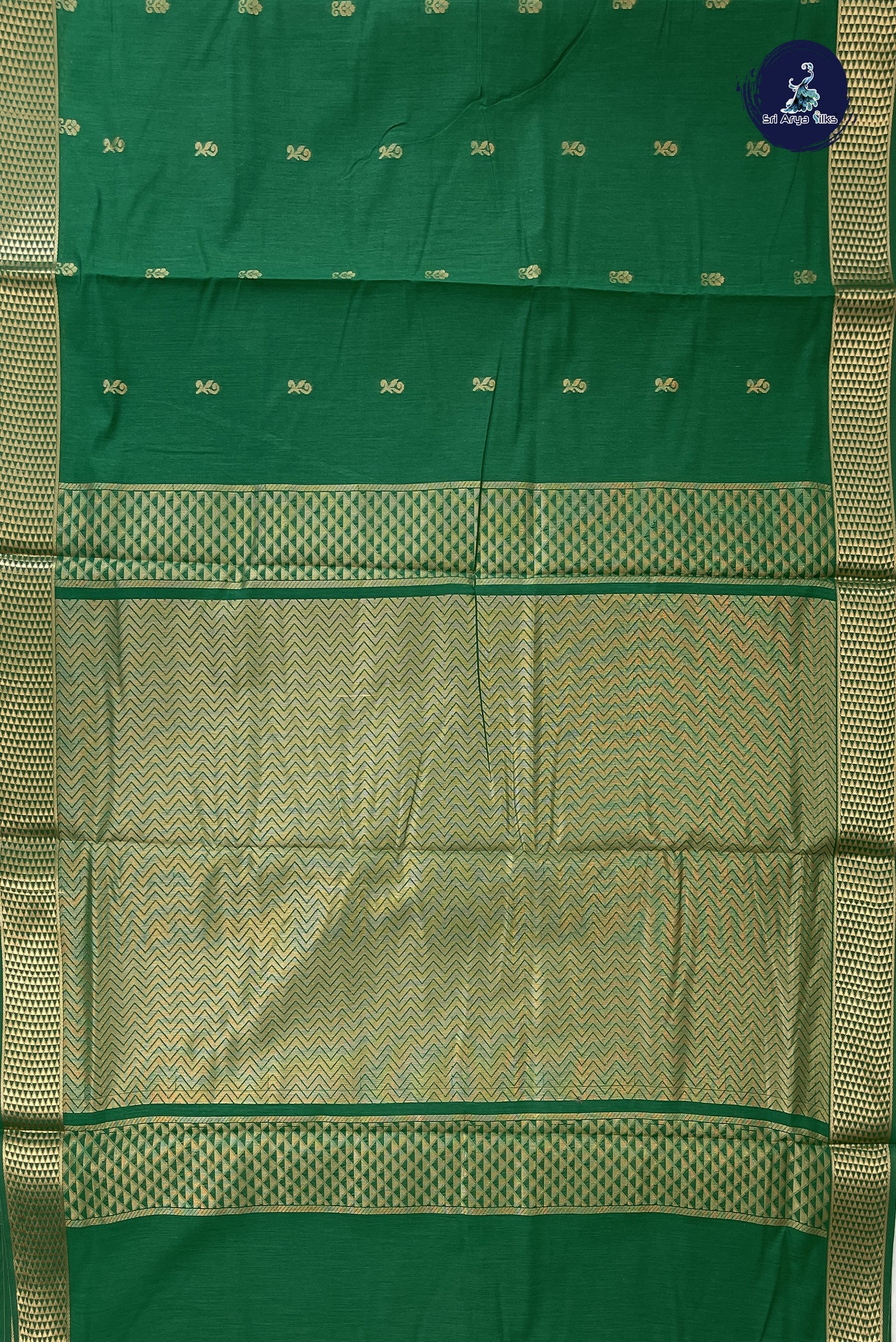 Green Madisar Semi Silk Cotton Saree With Zari Buttas Pattern