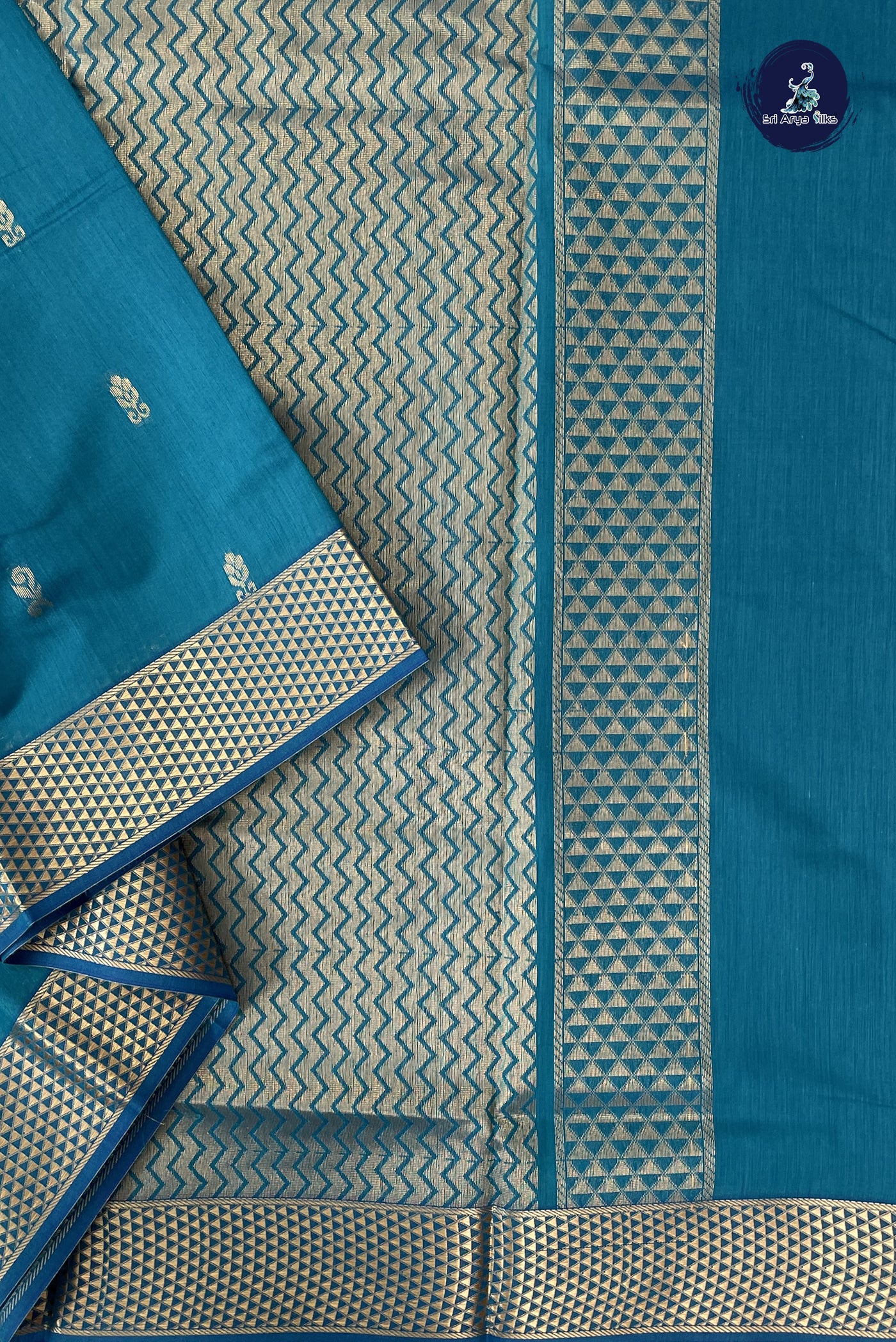 Sapphire Blue Madisar Semi Silk Cotton Saree With Zari Buttas Pattern
