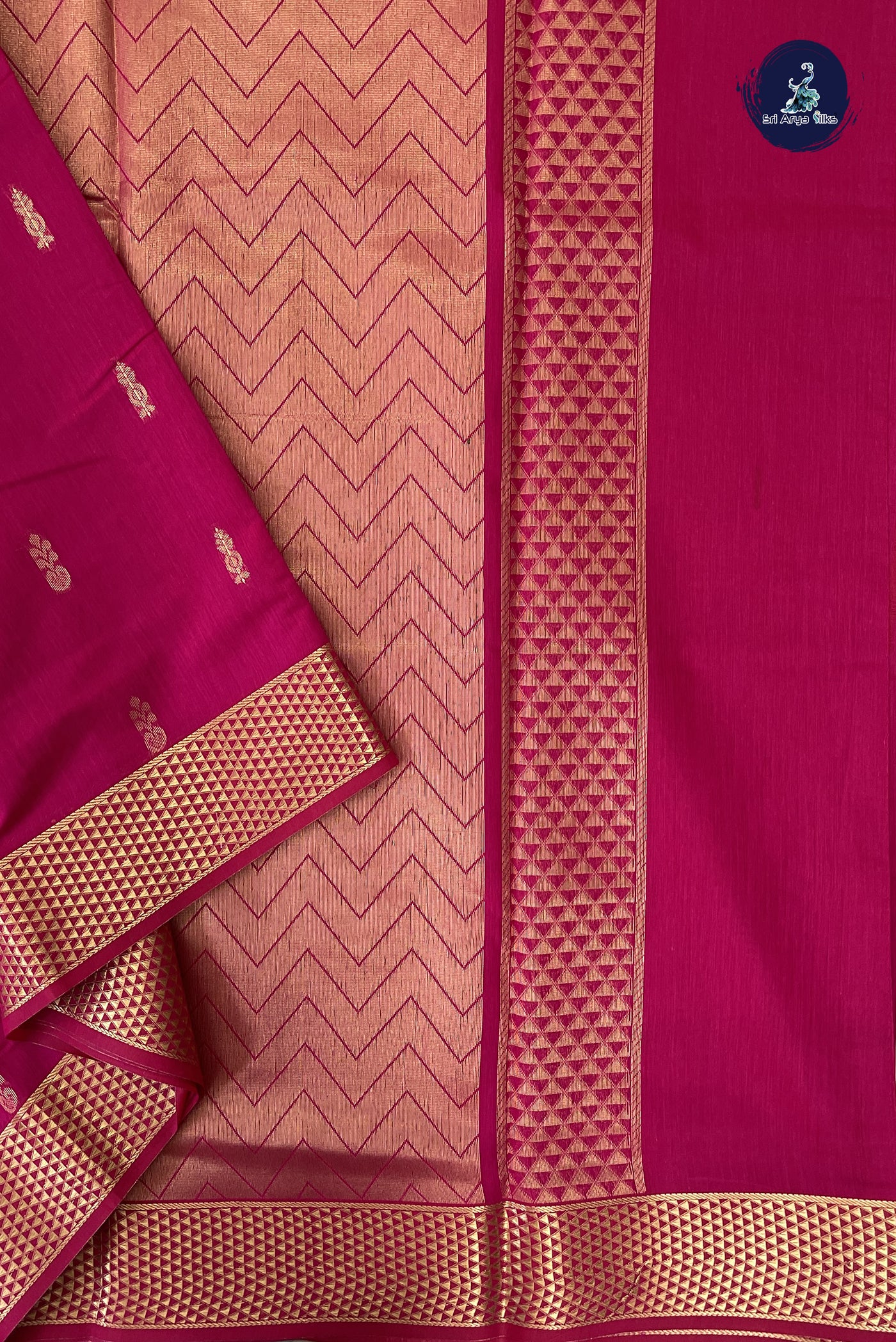 Magenta Madisar Semi Silk Cotton Saree With Zari Buttas Pattern