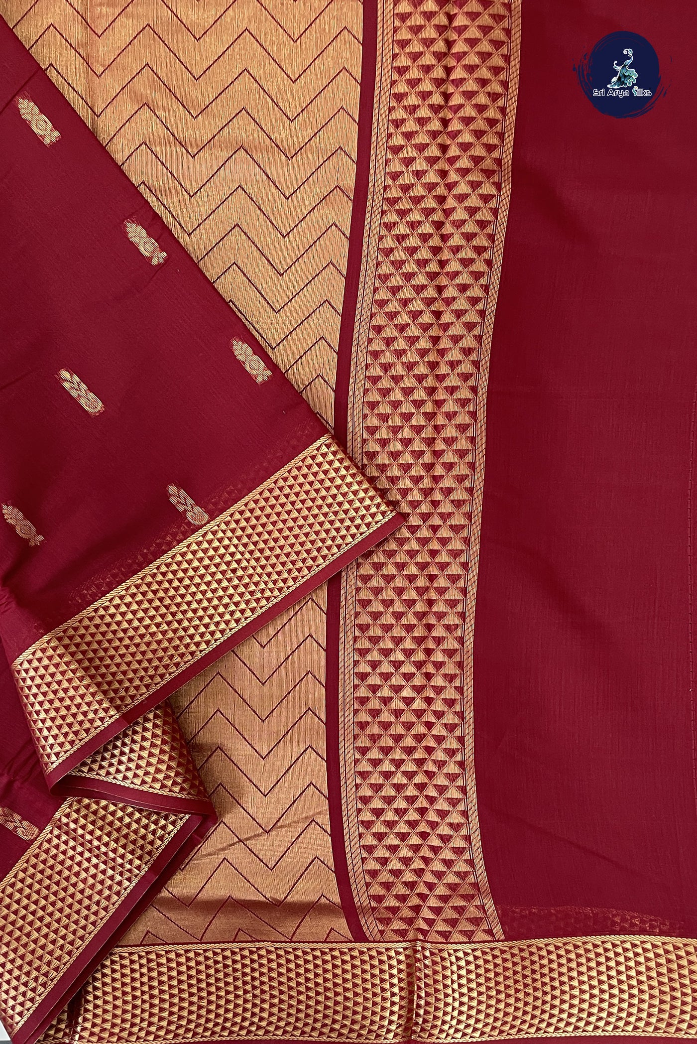 Maroon Madisar Semi Silk Cotton Saree With Zari Buttas Pattern