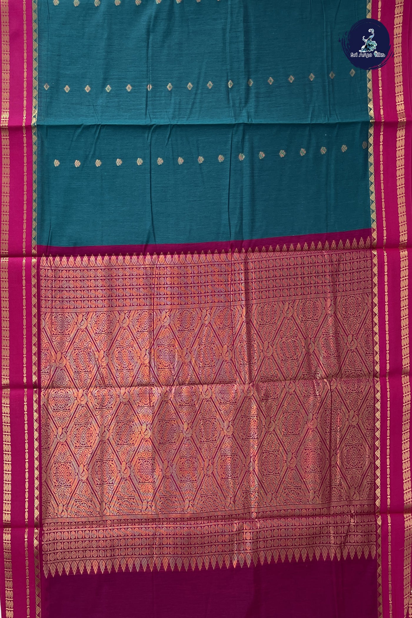 Sapphire Green Madisar Semi Silk Cotton Saree With Zari Buttas Pattern