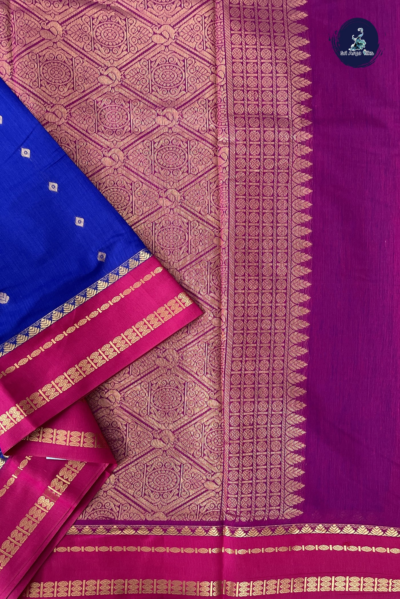 Blue Madisar Semi Silk Cotton Saree With Zari Buttas Pattern