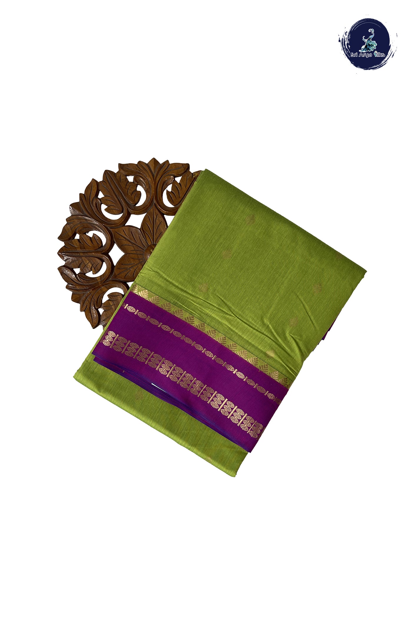 Lime Green Madisar Semi Silk Cotton Saree With Zari Buttas Pattern