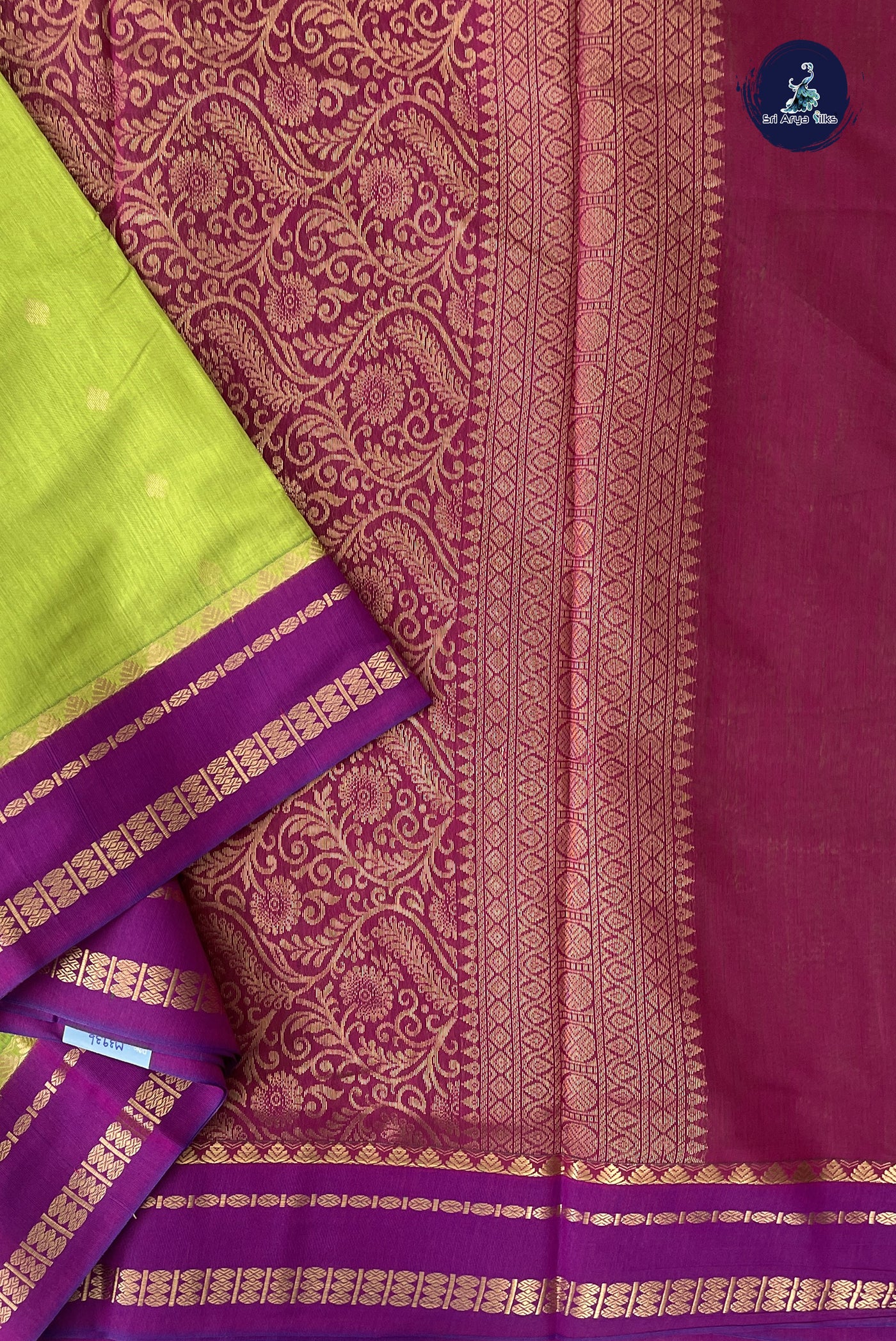 Lime Green Madisar Semi Silk Cotton Saree With Zari Buttas Pattern