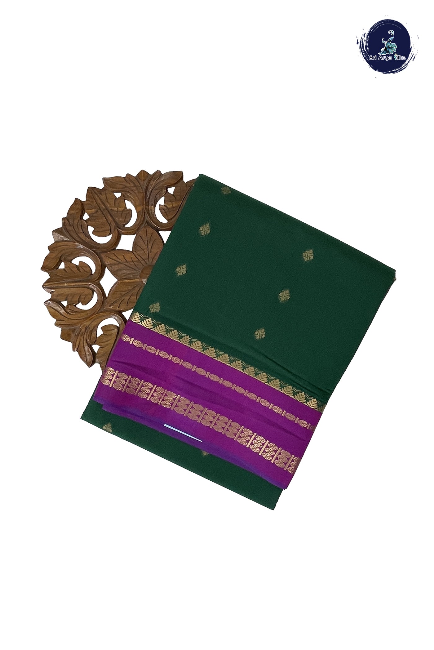 Bottle Green Madisar Semi Silk Cotton Saree With Zari Buttas Pattern
