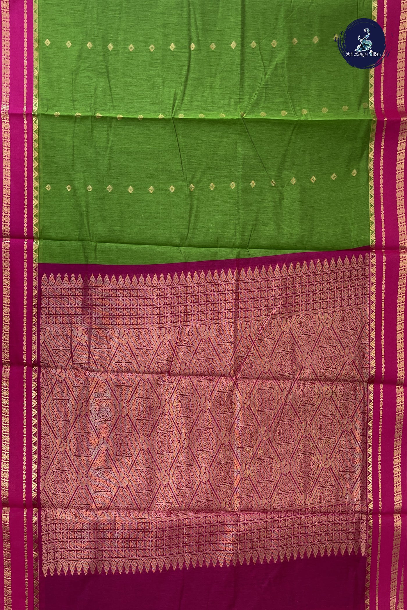 Dual Tone Green Madisar Semi Silk Cotton Saree With Zari Buttas Pattern