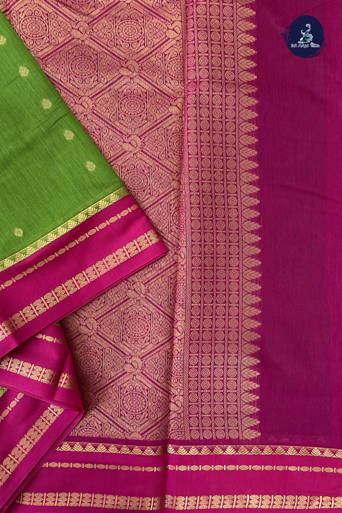 Dual Tone Green Madisar Semi Silk Cotton Saree With Zari Buttas Pattern