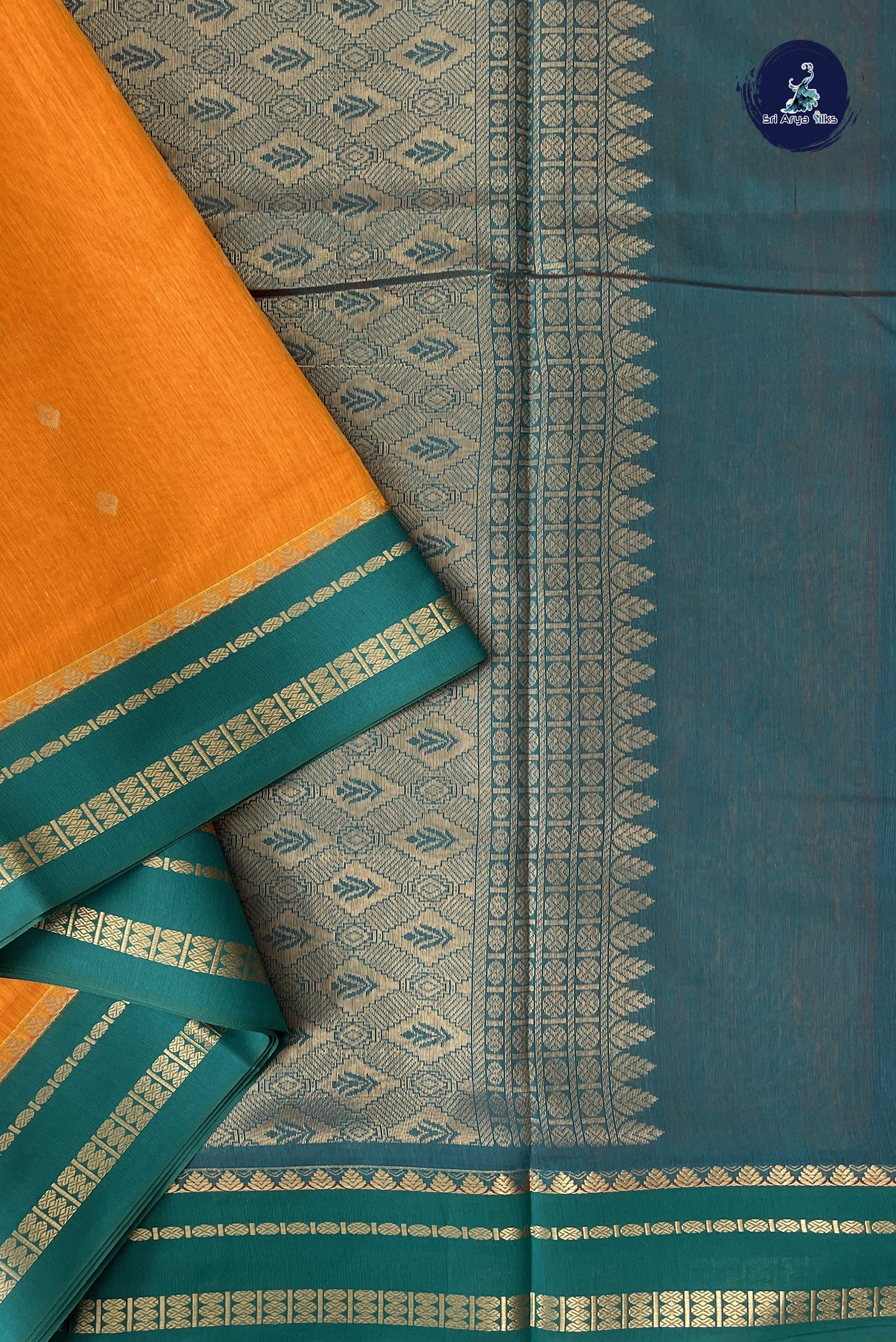 Mango Yellow Madisar Semi Silk Cotton Saree With Zari Buttas Pattern