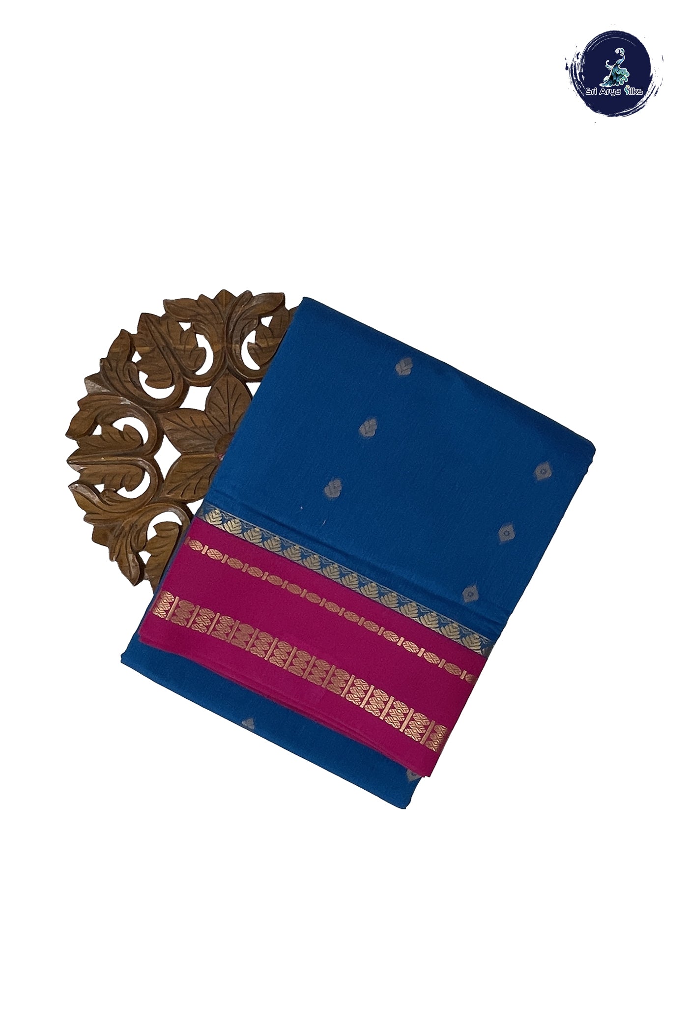 Sapphire Blue Madisar Semi Silk Cotton Saree With Zari Buttas Pattern