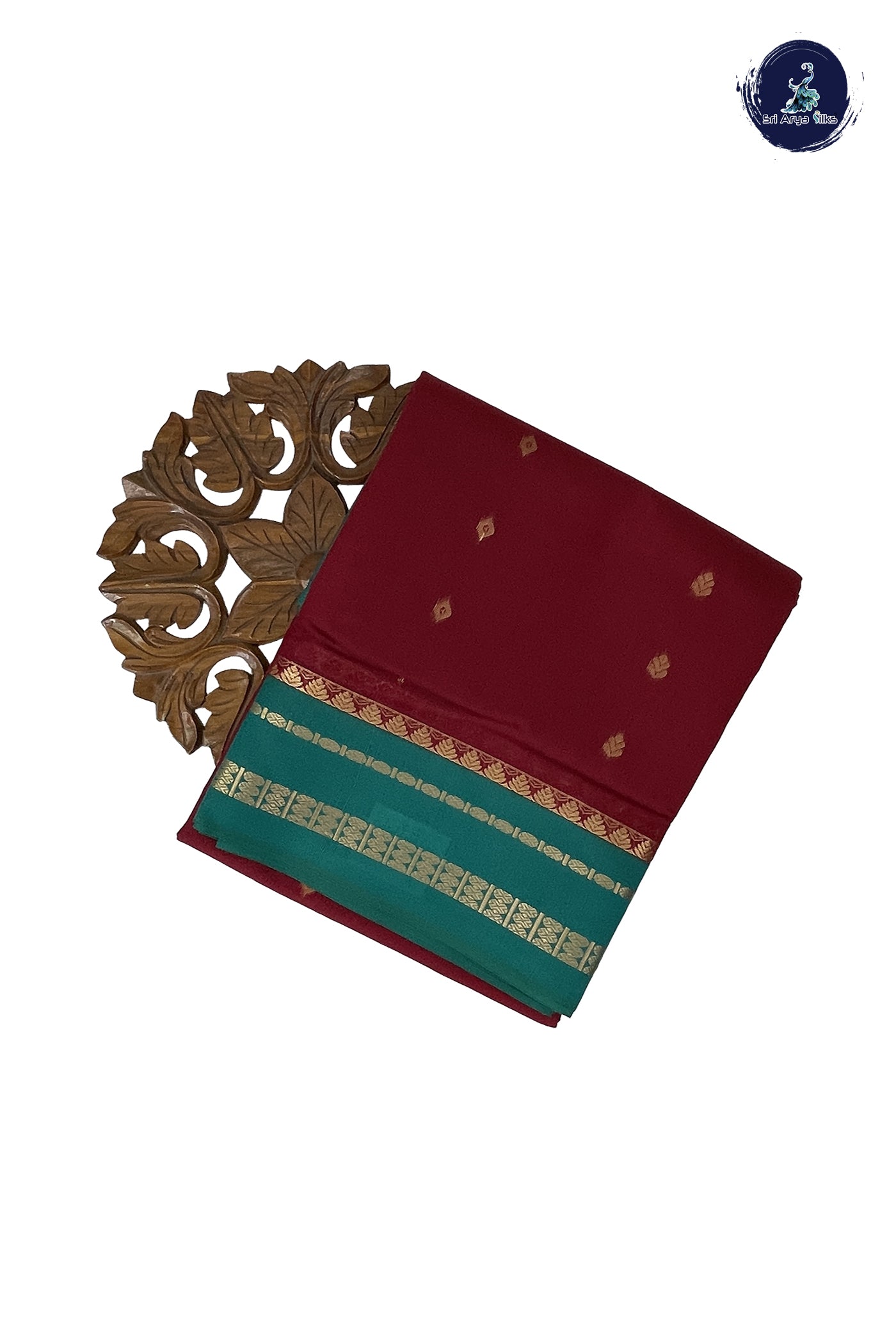 Maroon Madisar Semi Silk Cotton Saree With Zari Buttas Pattern