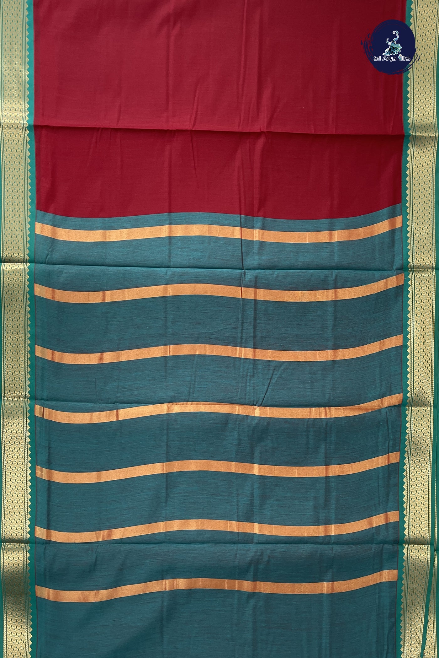 Maroon Madisar Semi Silk Cotton Saree With Plain Pattern