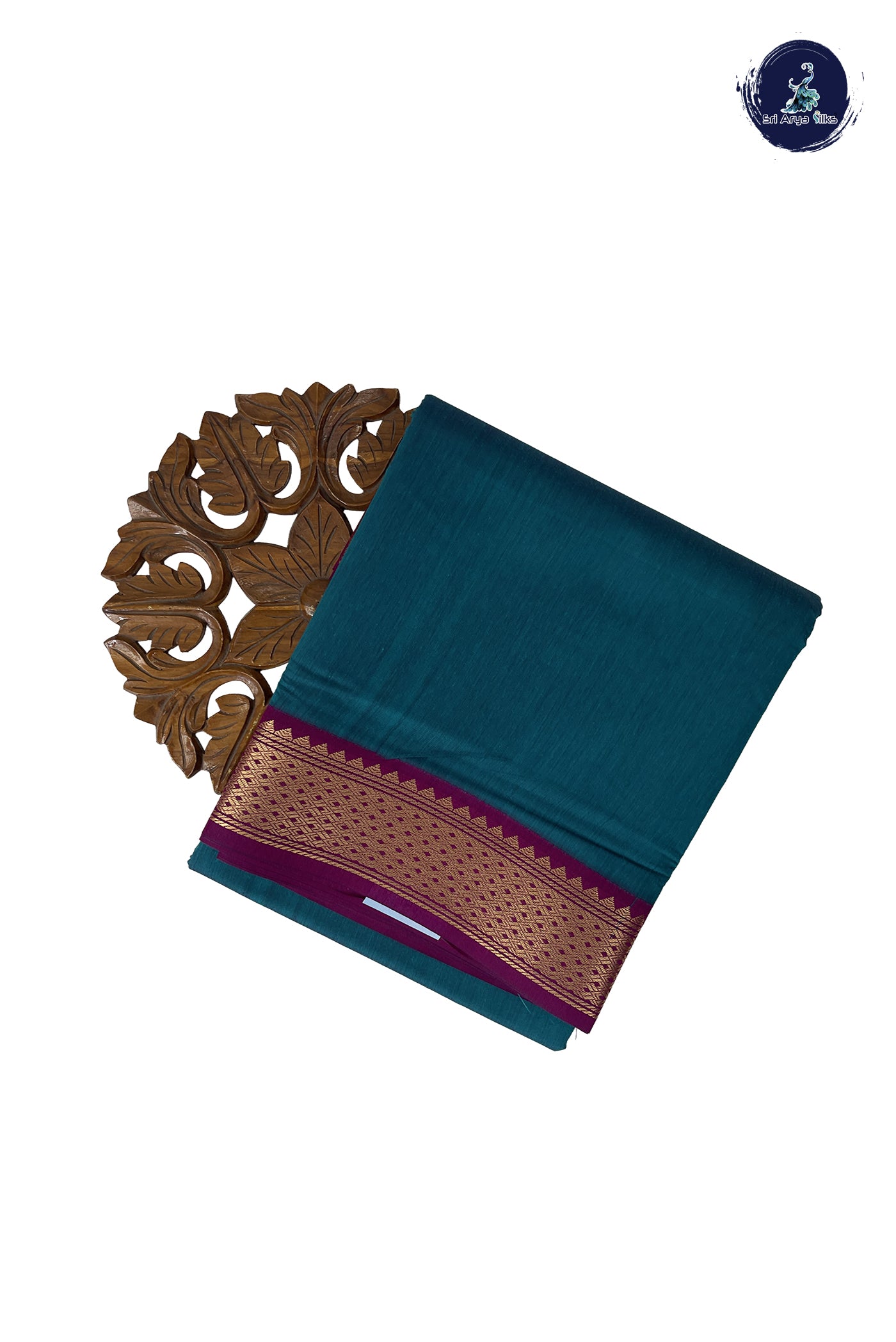 Sapphire Green Madisar Semi Silk Cotton Saree With Plain Pattern