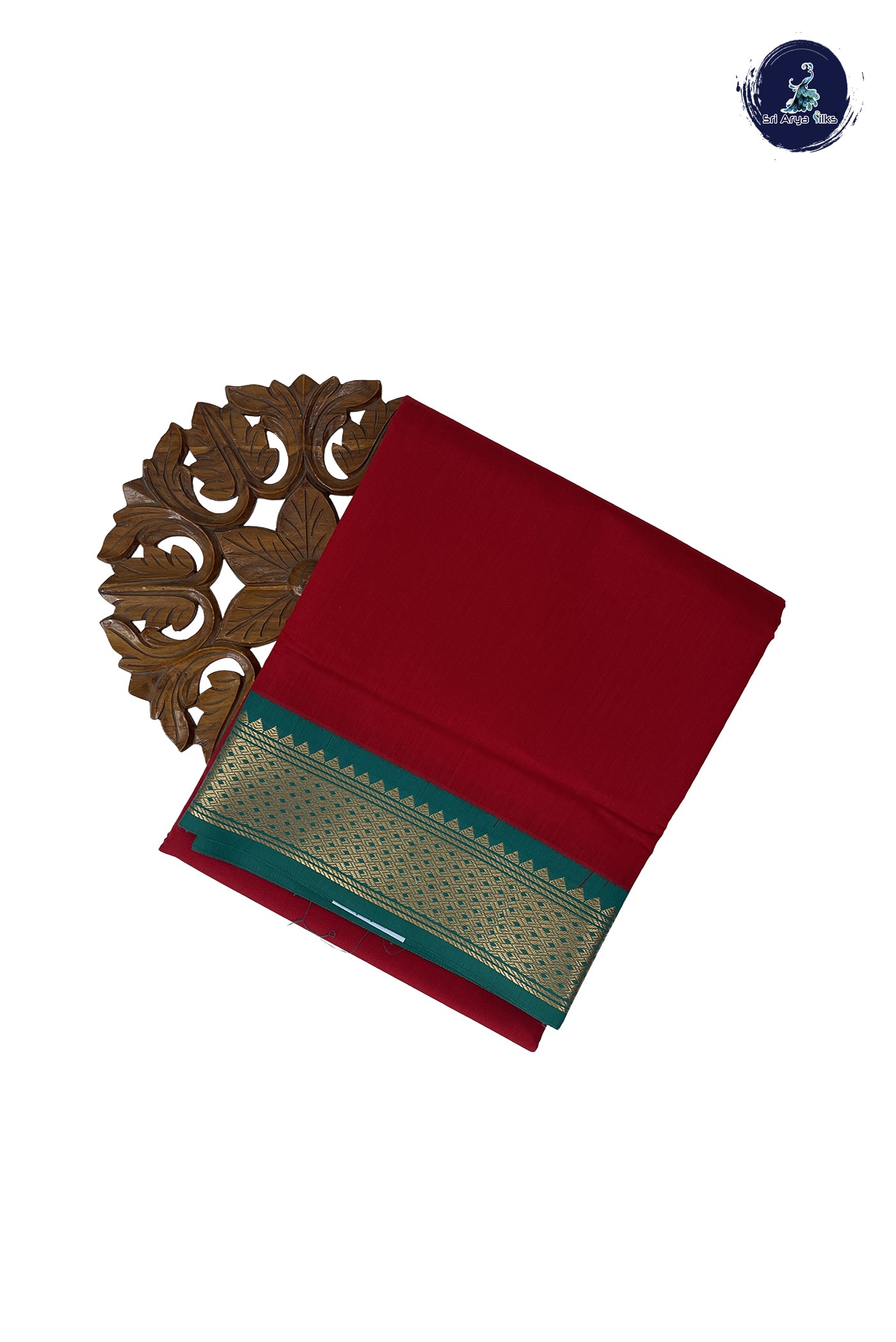 Red Madisar Semi Silk Cotton Saree With Plain Pattern