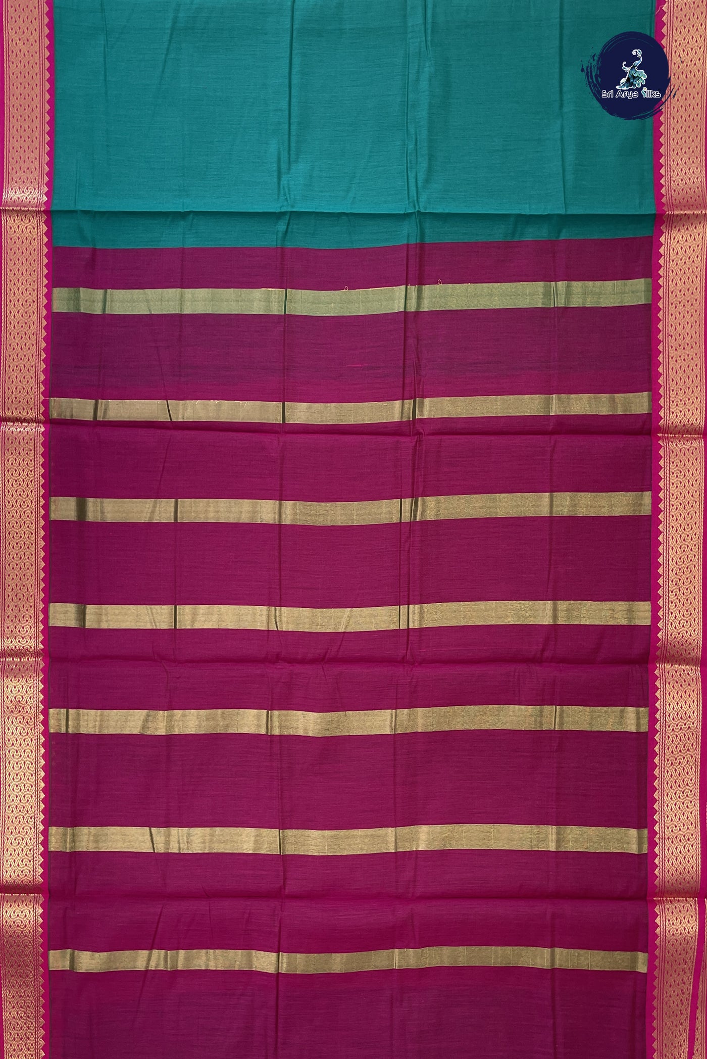Sapphire Green Madisar Semi Silk Cotton Saree With Plain Pattern