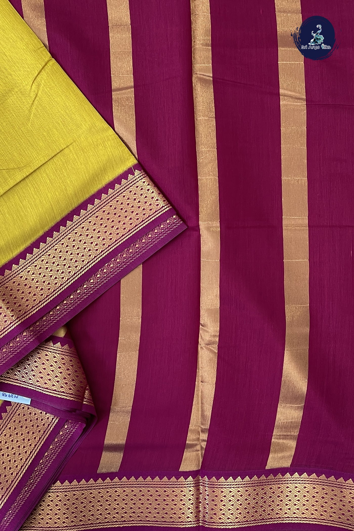 Mustard Madisar Semi Silk Cotton Saree With Plain Pattern