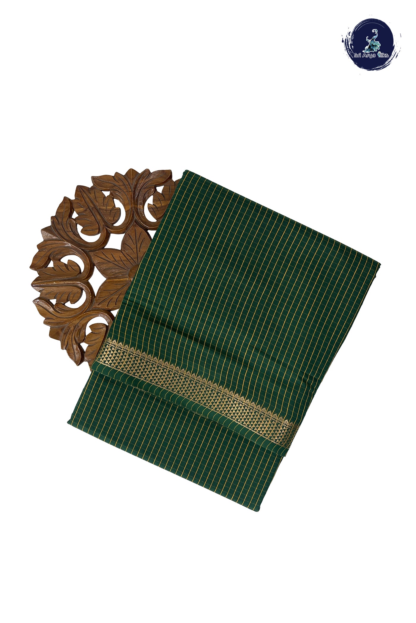 Dark Green Madisar Semi Silk Cotton Saree With Checked Pattern