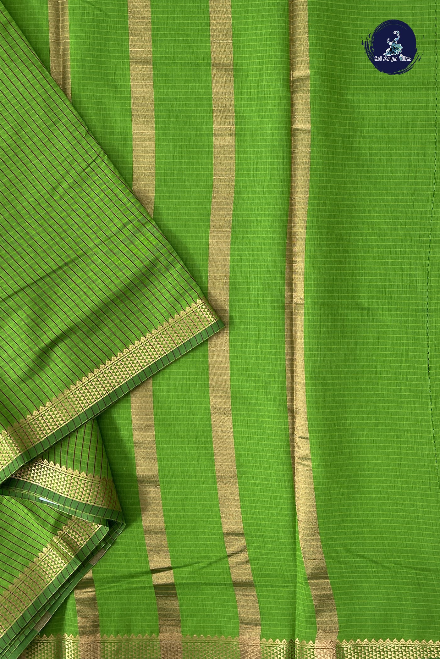 Light Green Madisar Semi Silk Cotton Saree With Checked Pattern