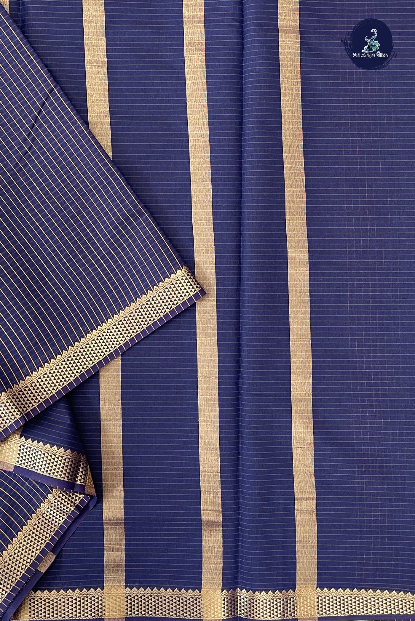 Navy Blue Madisar Semi Silk Cotton Saree With Checked Pattern