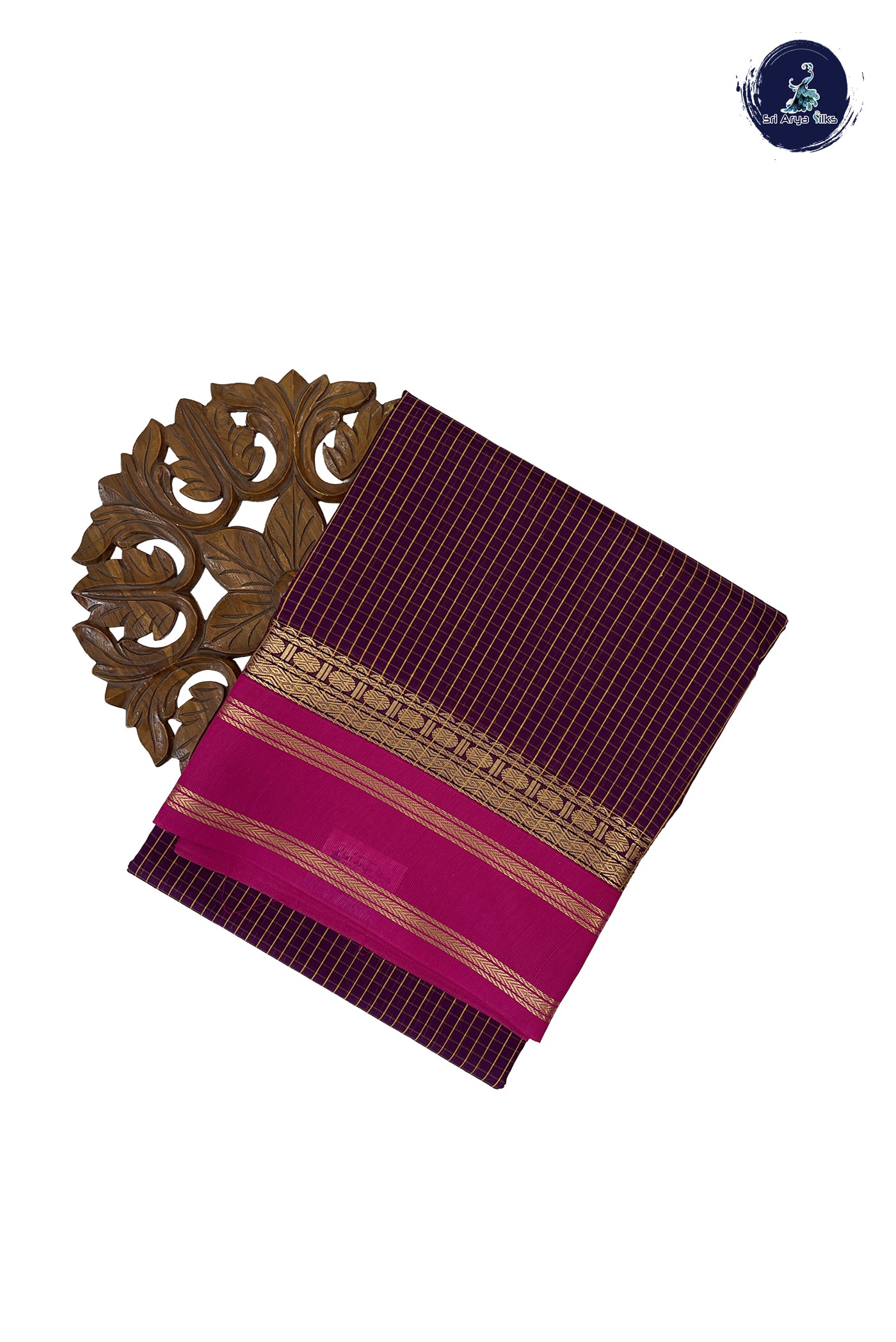 Dual Tone Purple Madisar Semi Silk Cotton Saree With Checked Pattern